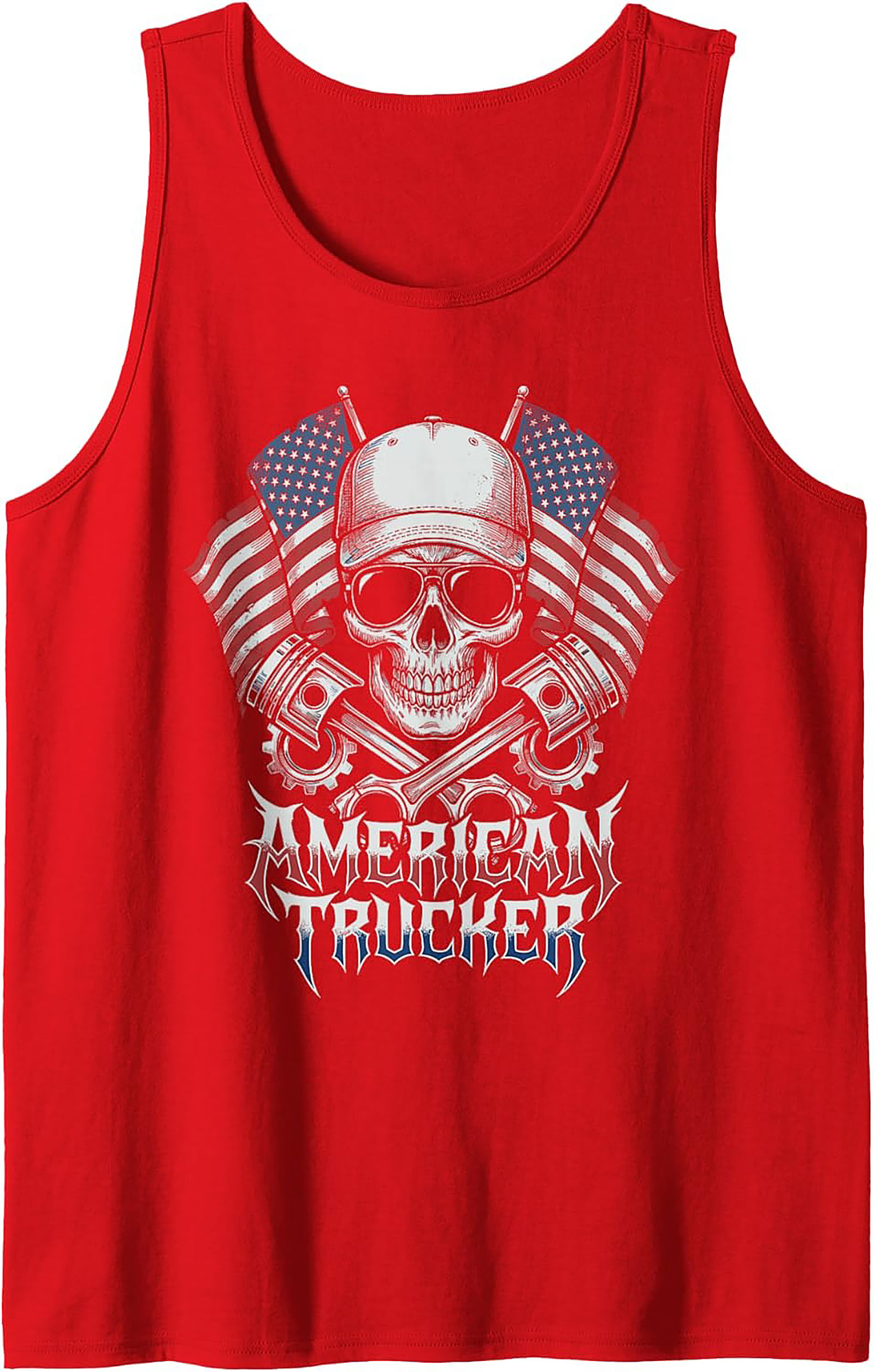 American Trucker Graphic Tank Top | Skull & Pistons Sleeveless Shirt