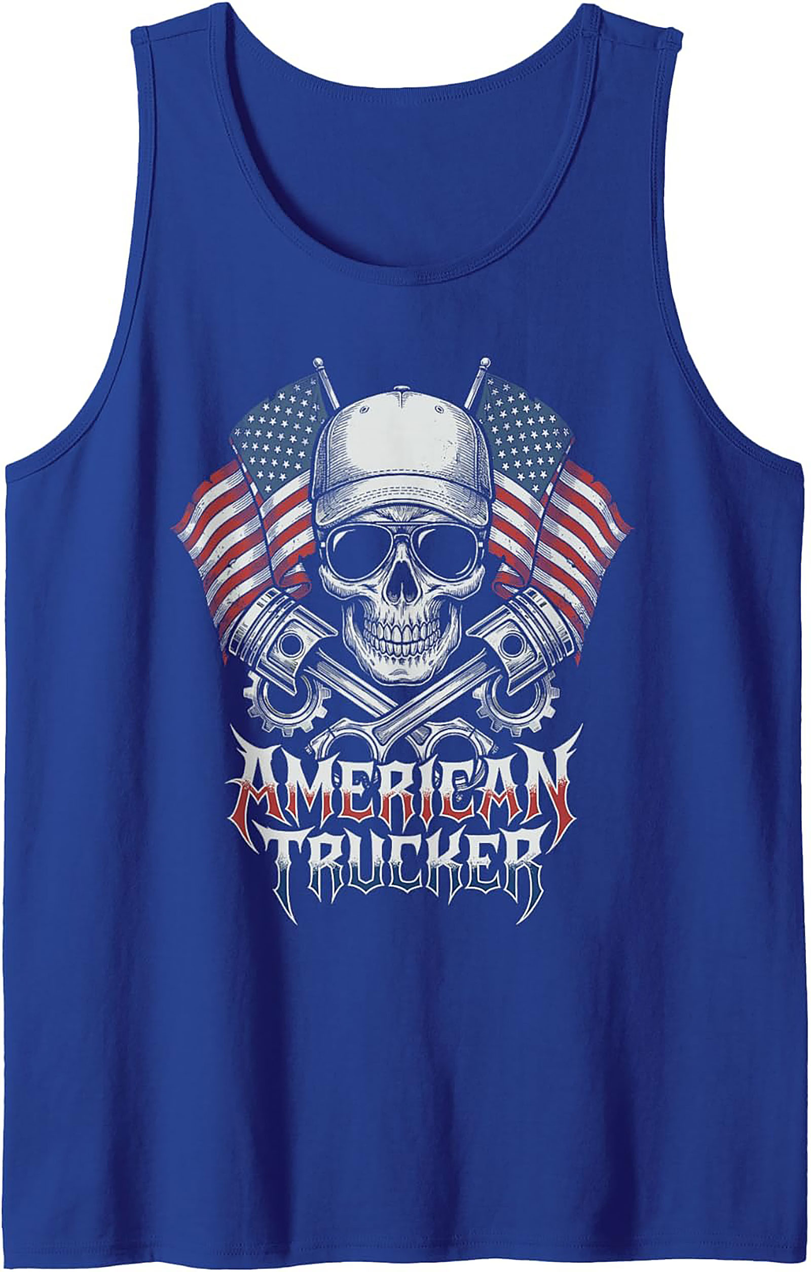 American Trucker Graphic Tank Top | Skull & Pistons Sleeveless Shirt