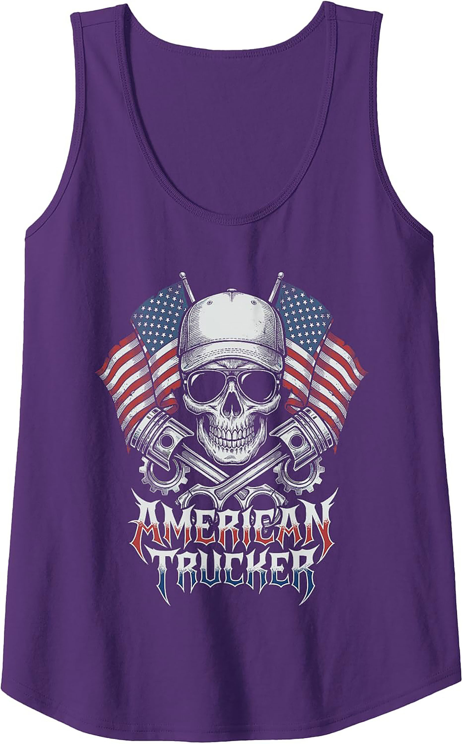 American Trucker Graphic Tank Top | Skull & Pistons Sleeveless Shirt