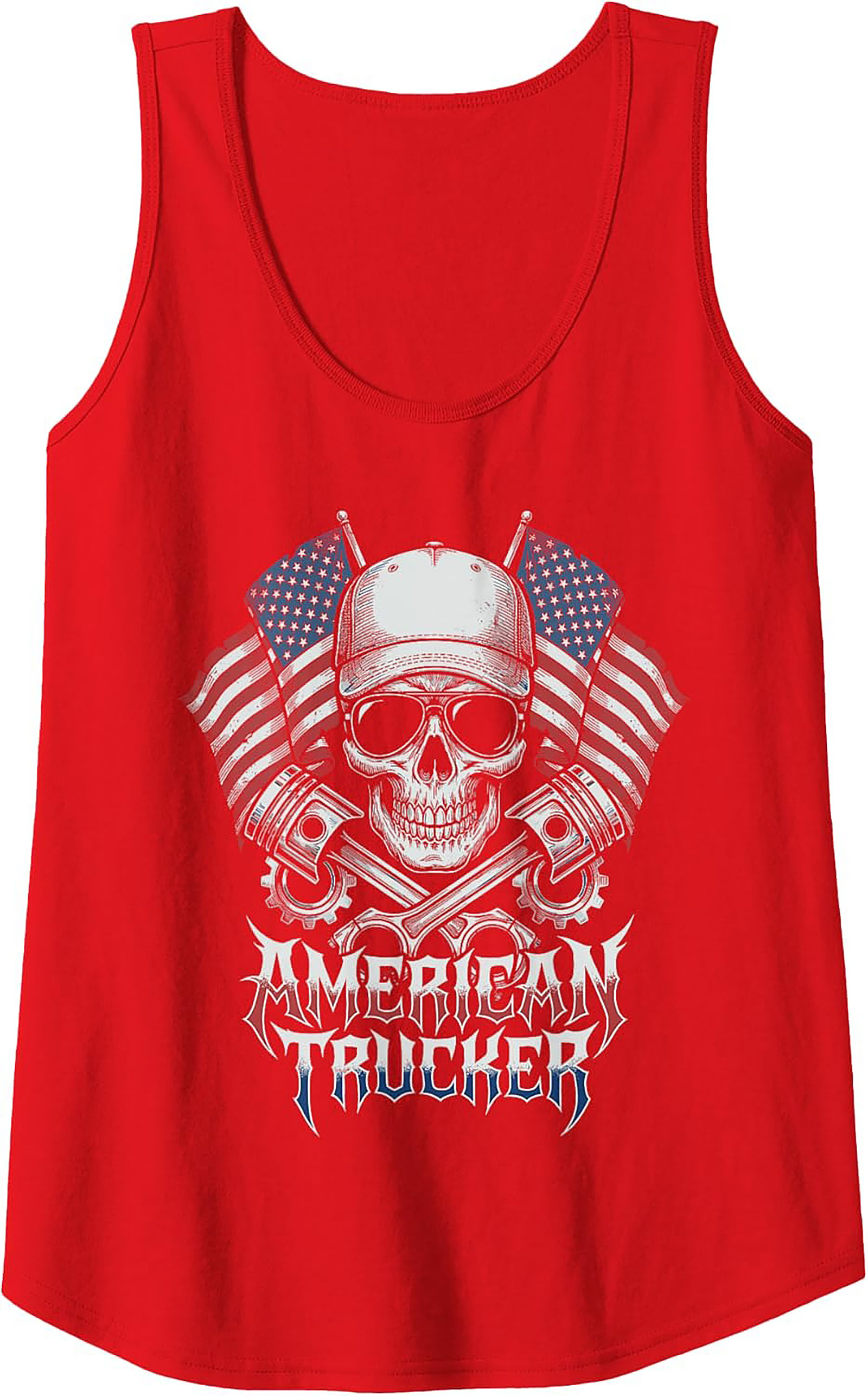 American Trucker Graphic Tank Top | Skull & Pistons Sleeveless Shirt