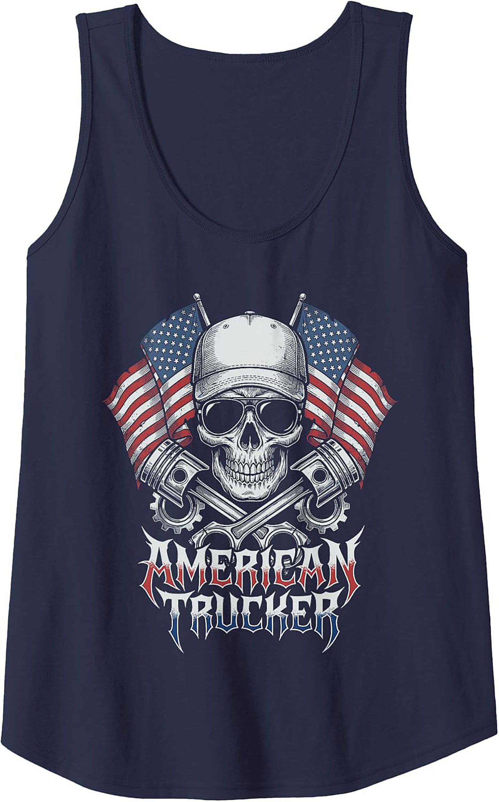 American Trucker Graphic Tank Top | Skull & Pistons Sleeveless Shirt