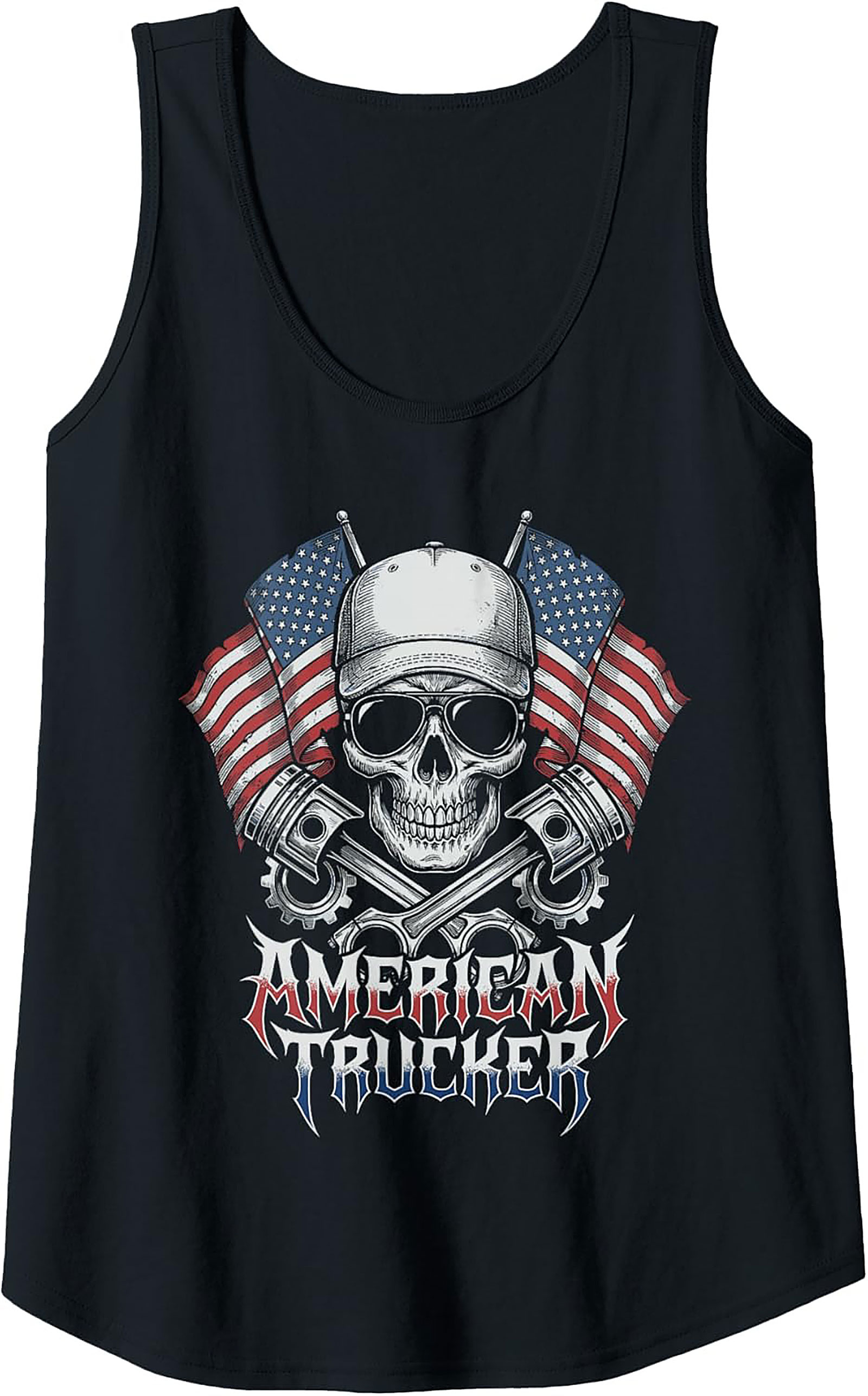 American Trucker Graphic Tank Top | Skull & Pistons Sleeveless Shirt