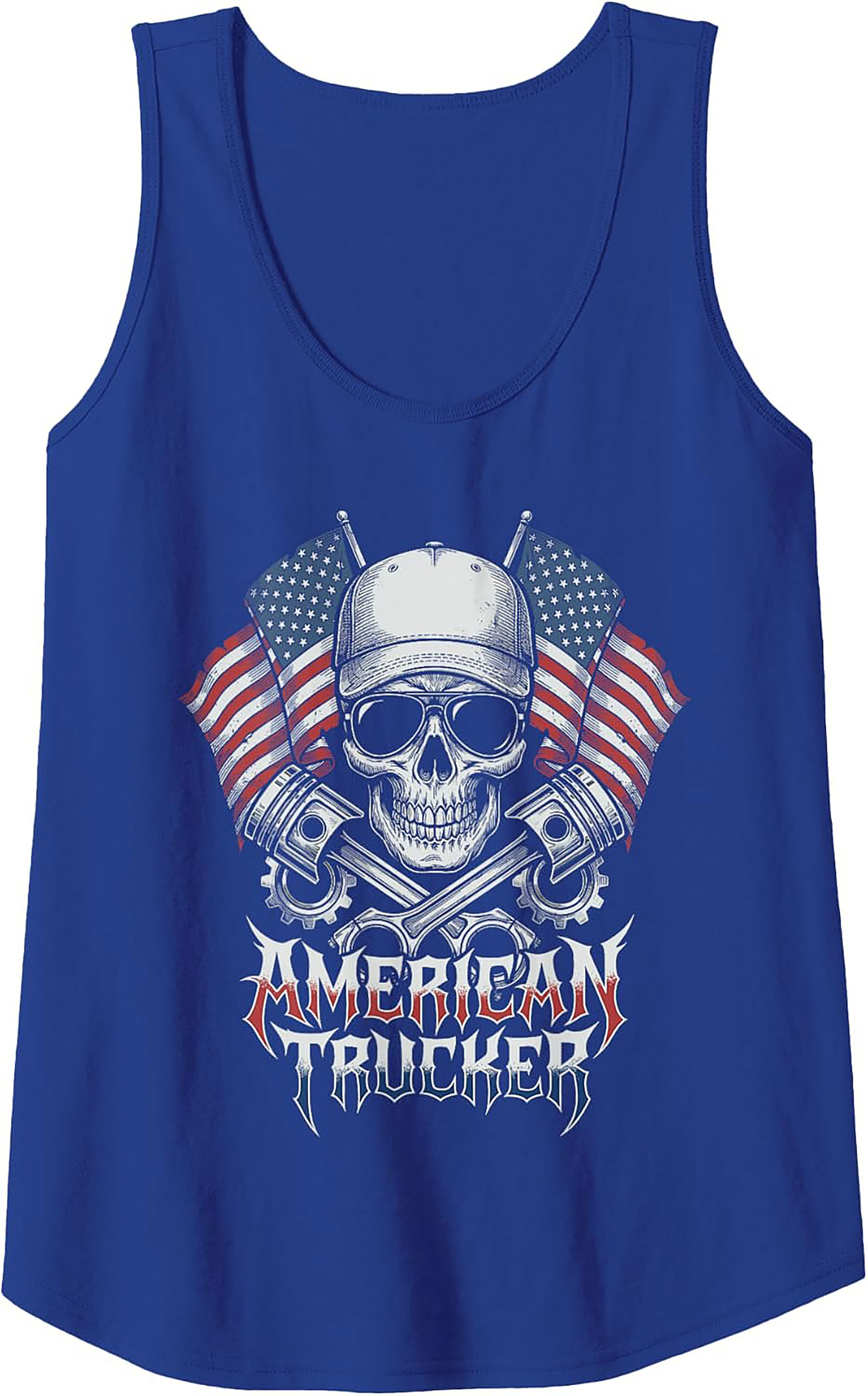 American Trucker Graphic Tank Top | Skull & Pistons Sleeveless Shirt