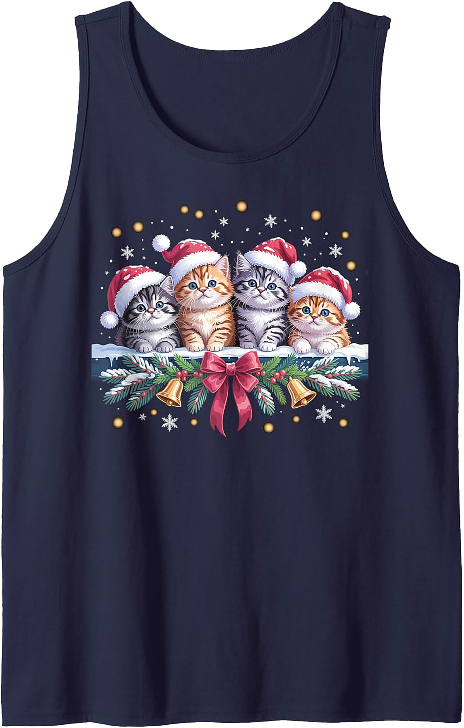 Christmas Kitten Tank Top Holiday Cat Sleeveless Shirt