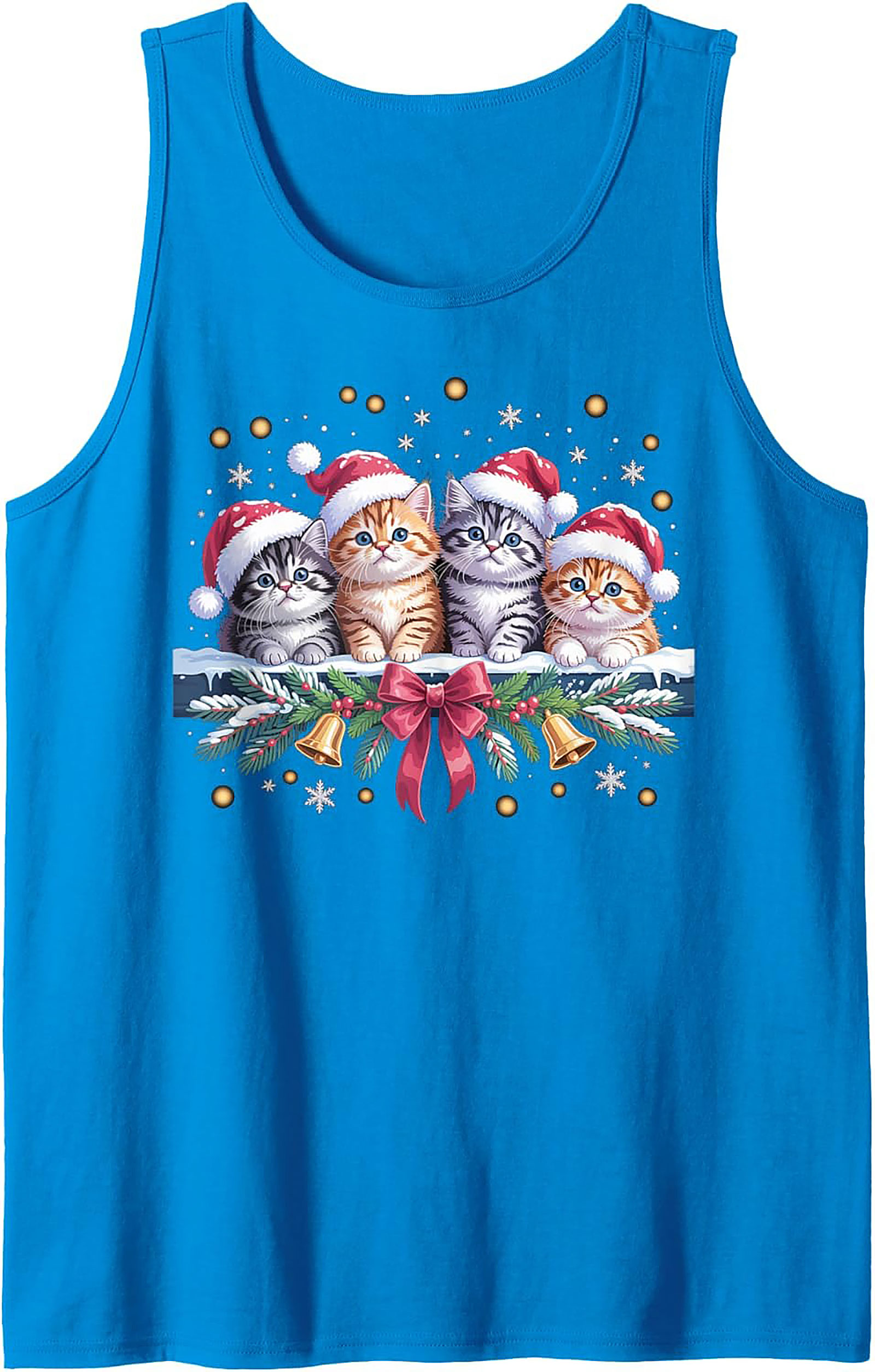 Christmas Kitten Tank Top Holiday Cat Sleeveless Shirt
