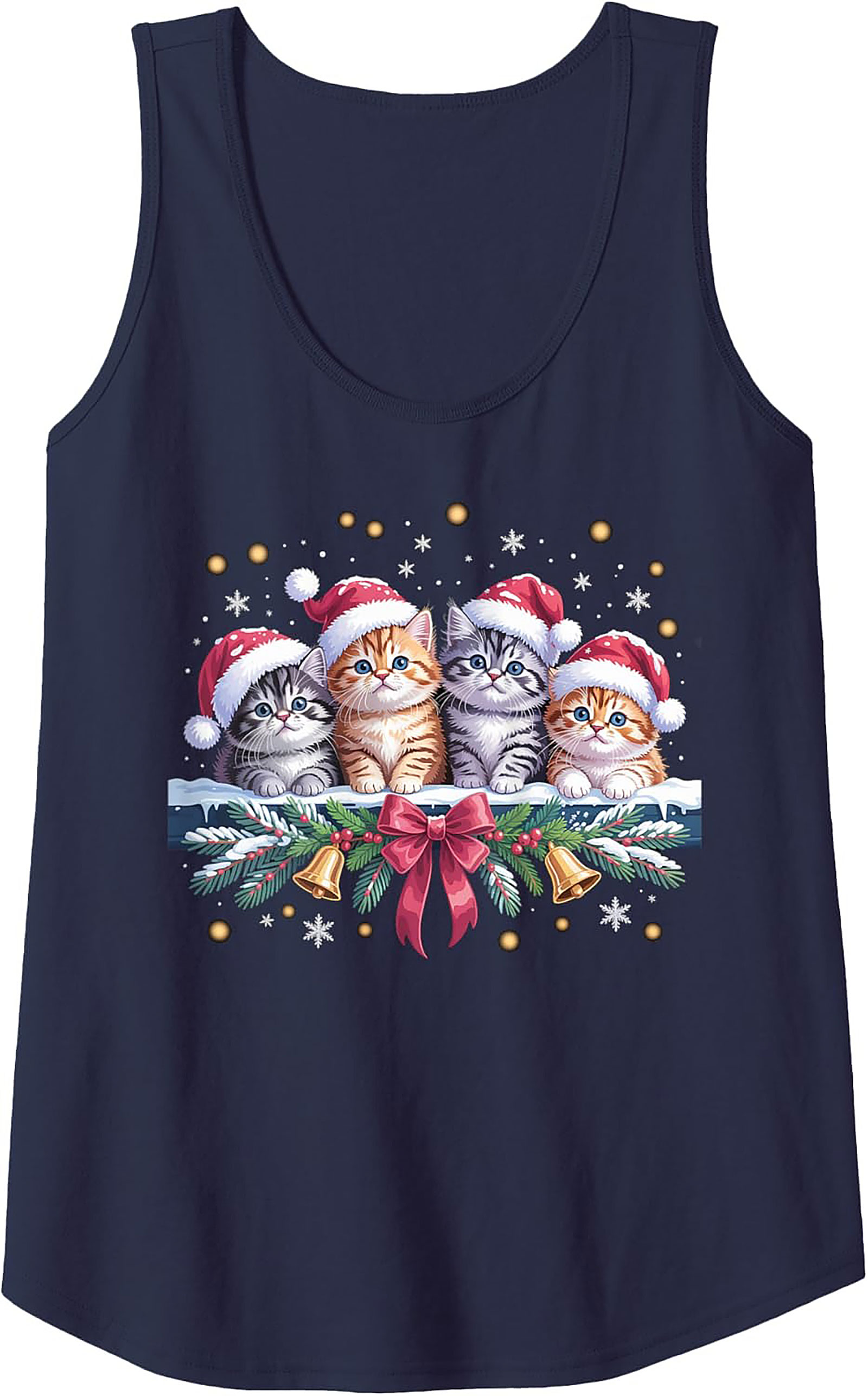 Christmas Kitten Tank Top Holiday Cat Sleeveless Shirt