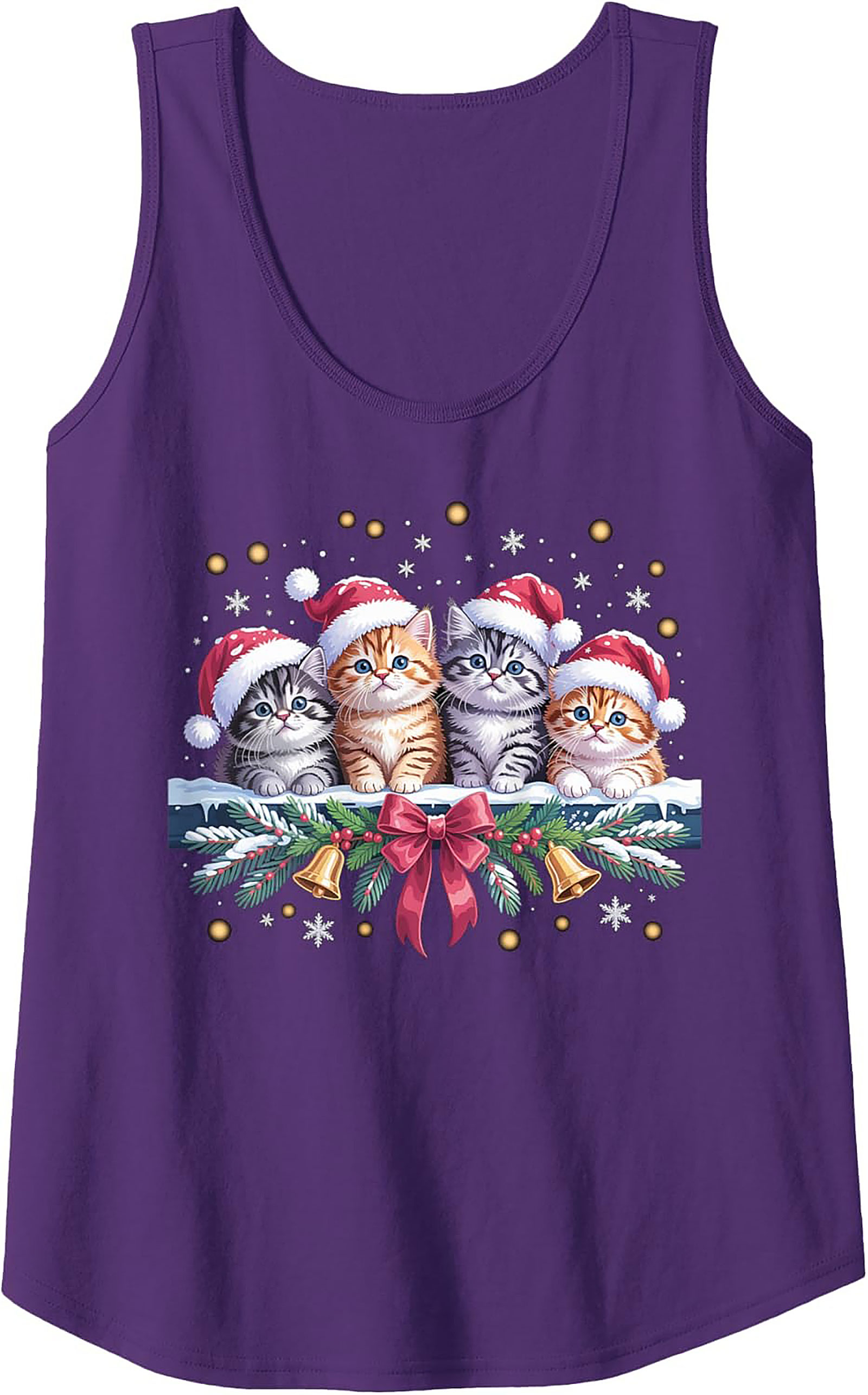Christmas Kitten Tank Top Holiday Cat Sleeveless Shirt