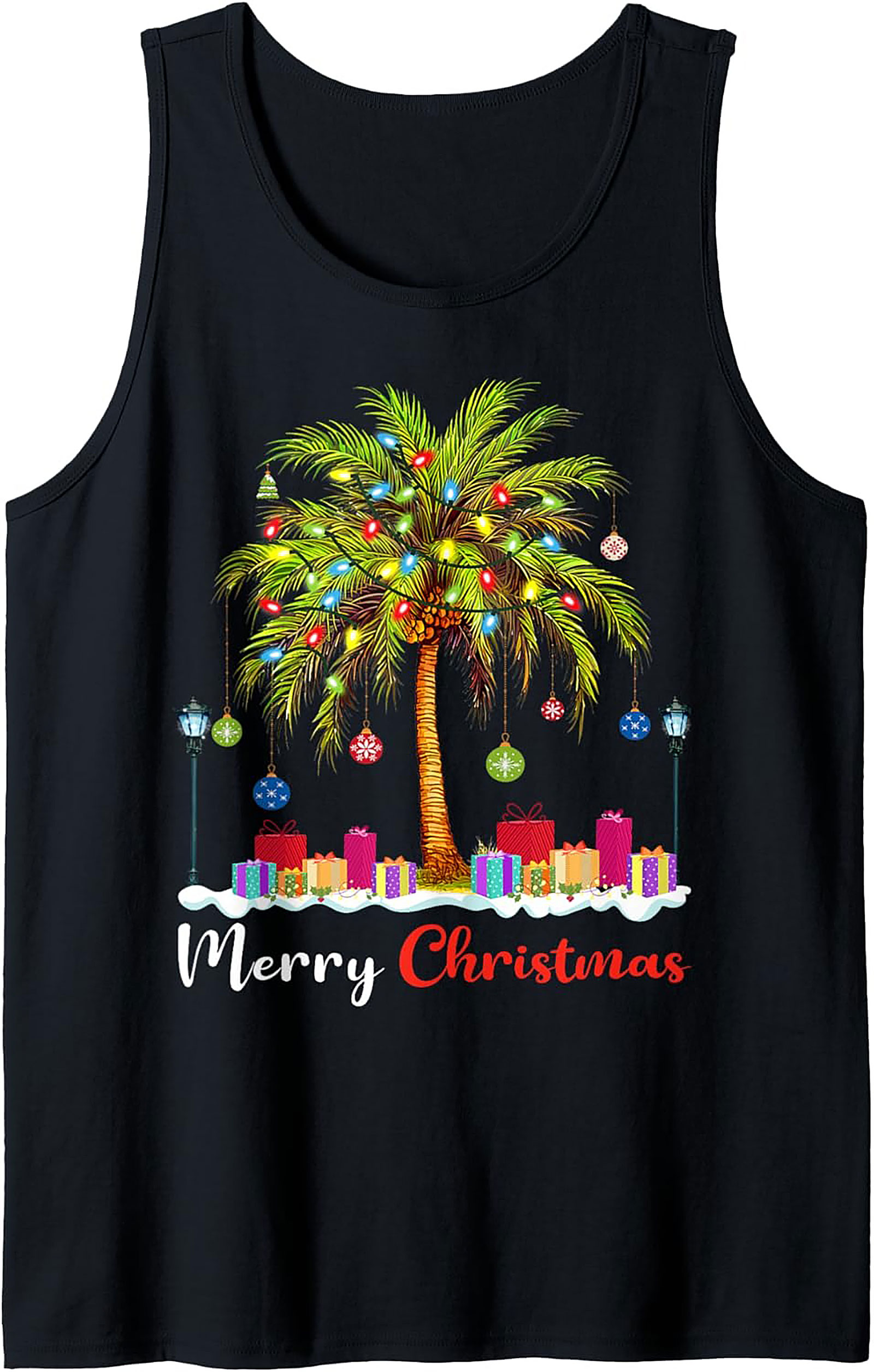 Tropical Christmas Palm Tree Graphic Tank Top Holiday