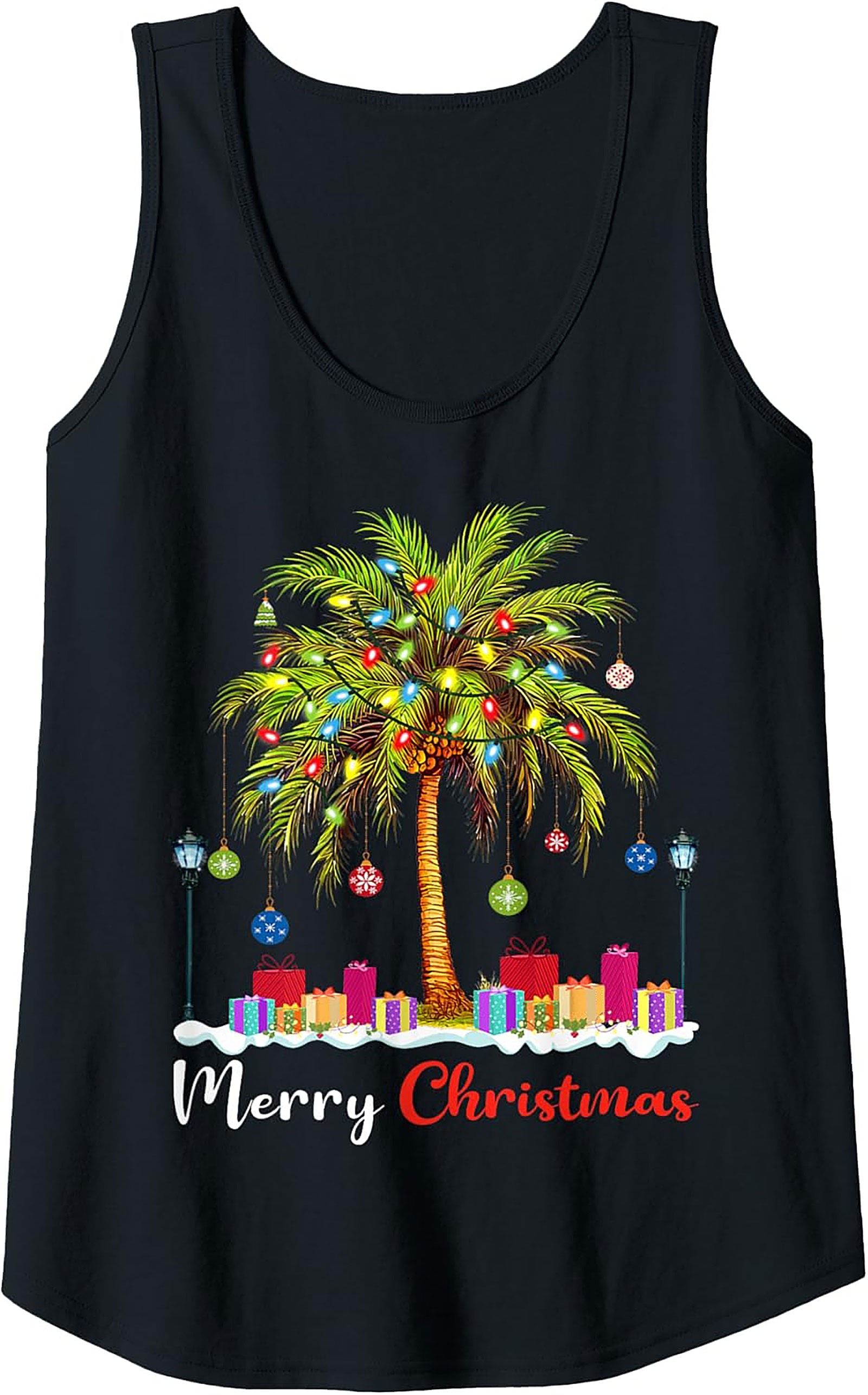 Tropical Christmas Palm Tree Graphic Tank Top Holiday