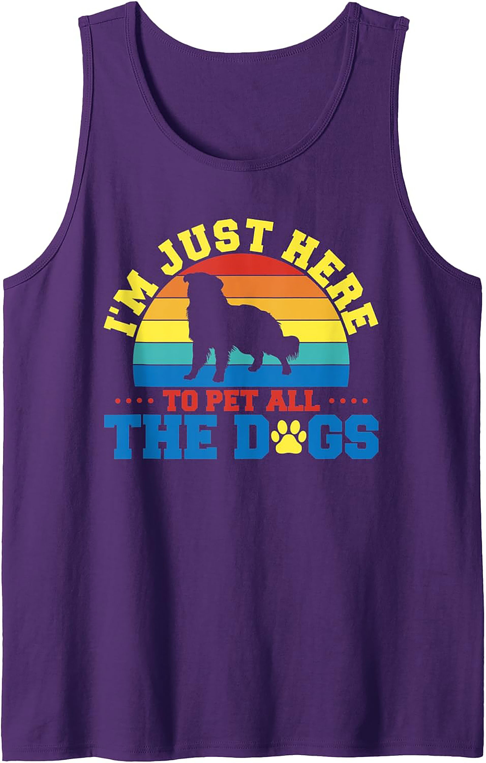 I'm Just Here To Pet All The Dogs Graphic Tank Top | Retro Sunset Dog Lover Sleeveless Shirt