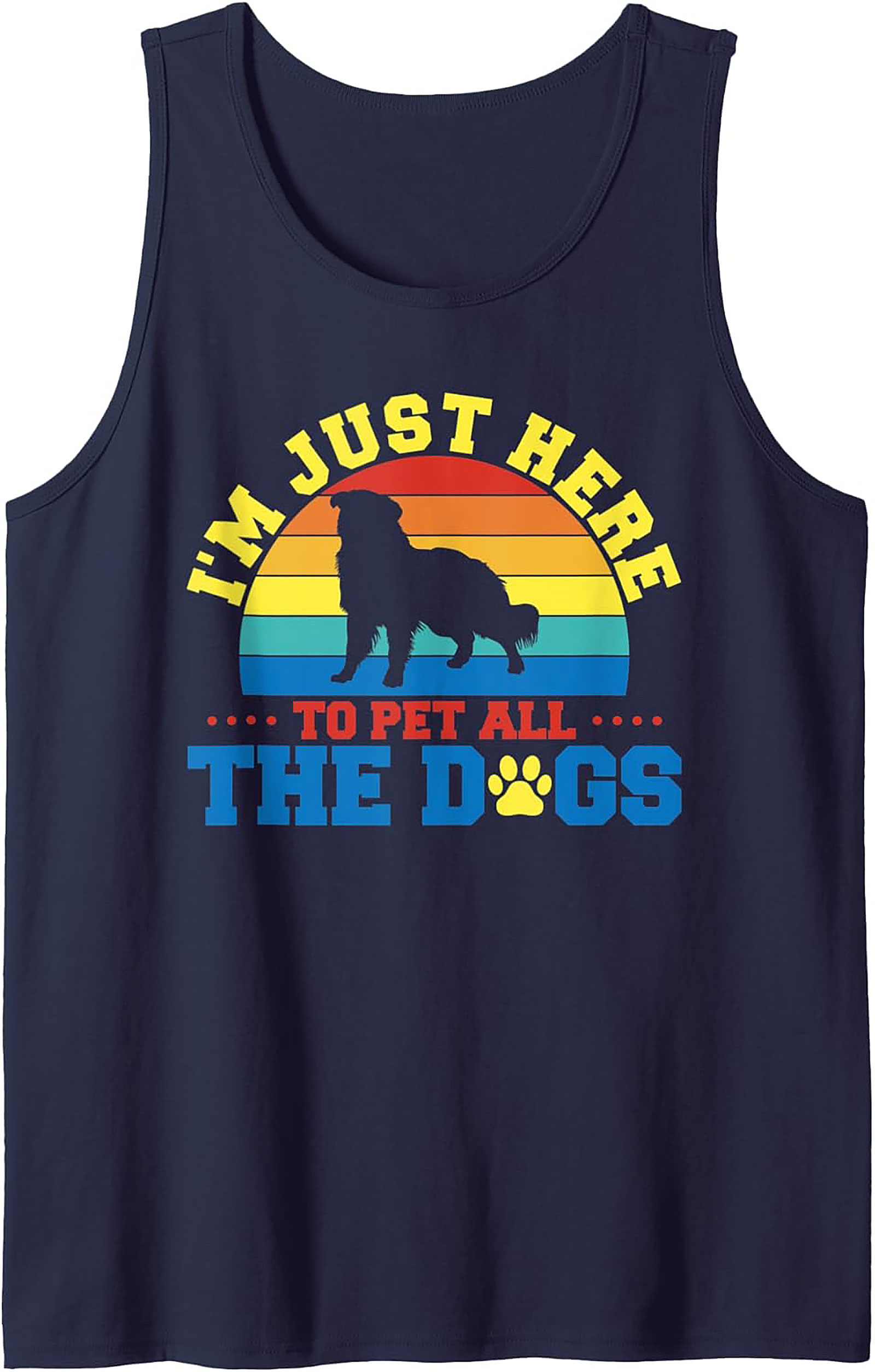 I'm Just Here To Pet All The Dogs Graphic Tank Top | Retro Sunset Dog Lover Sleeveless Shirt