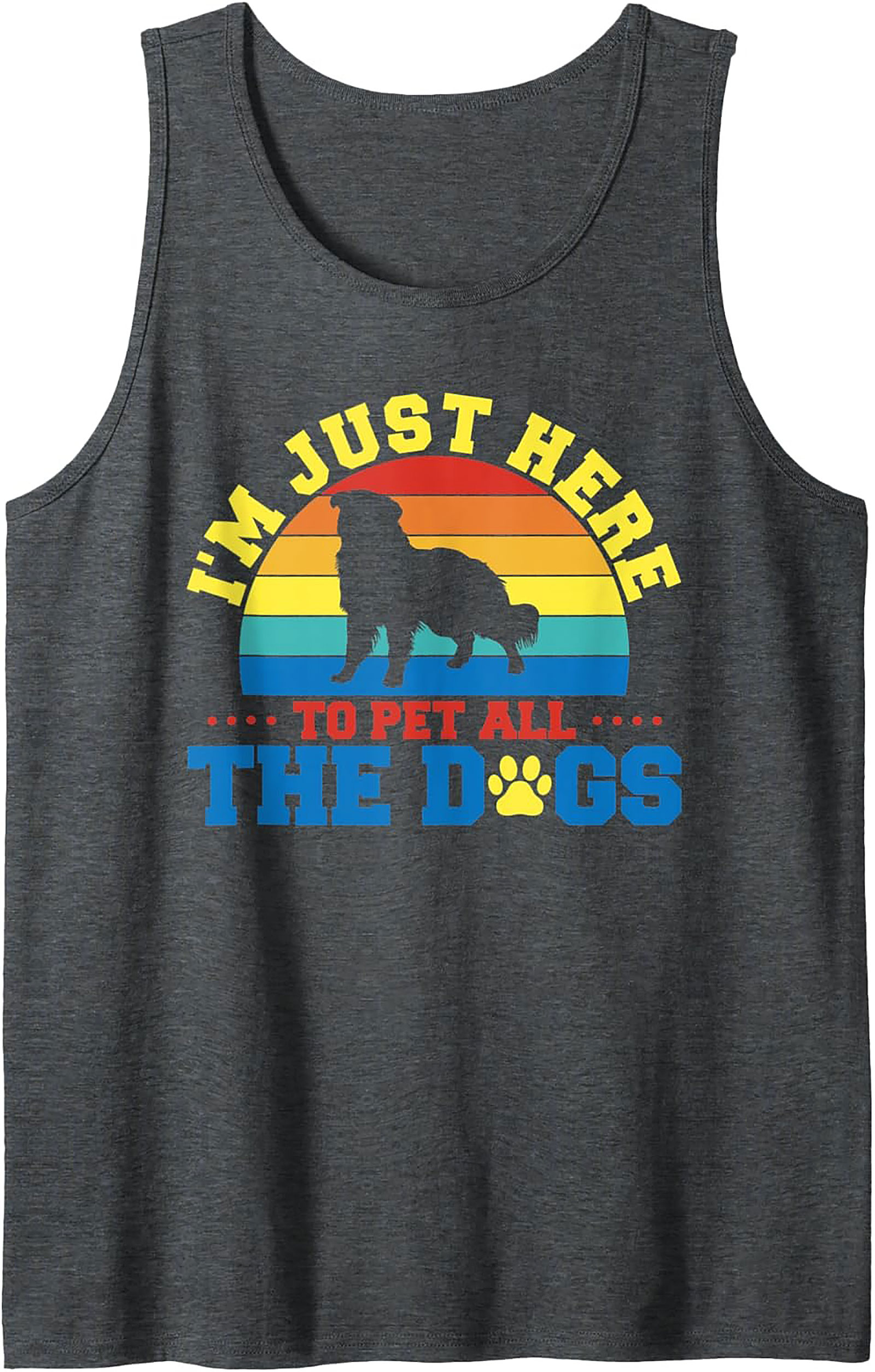 I'm Just Here To Pet All The Dogs Graphic Tank Top | Retro Sunset Dog Lover Sleeveless Shirt