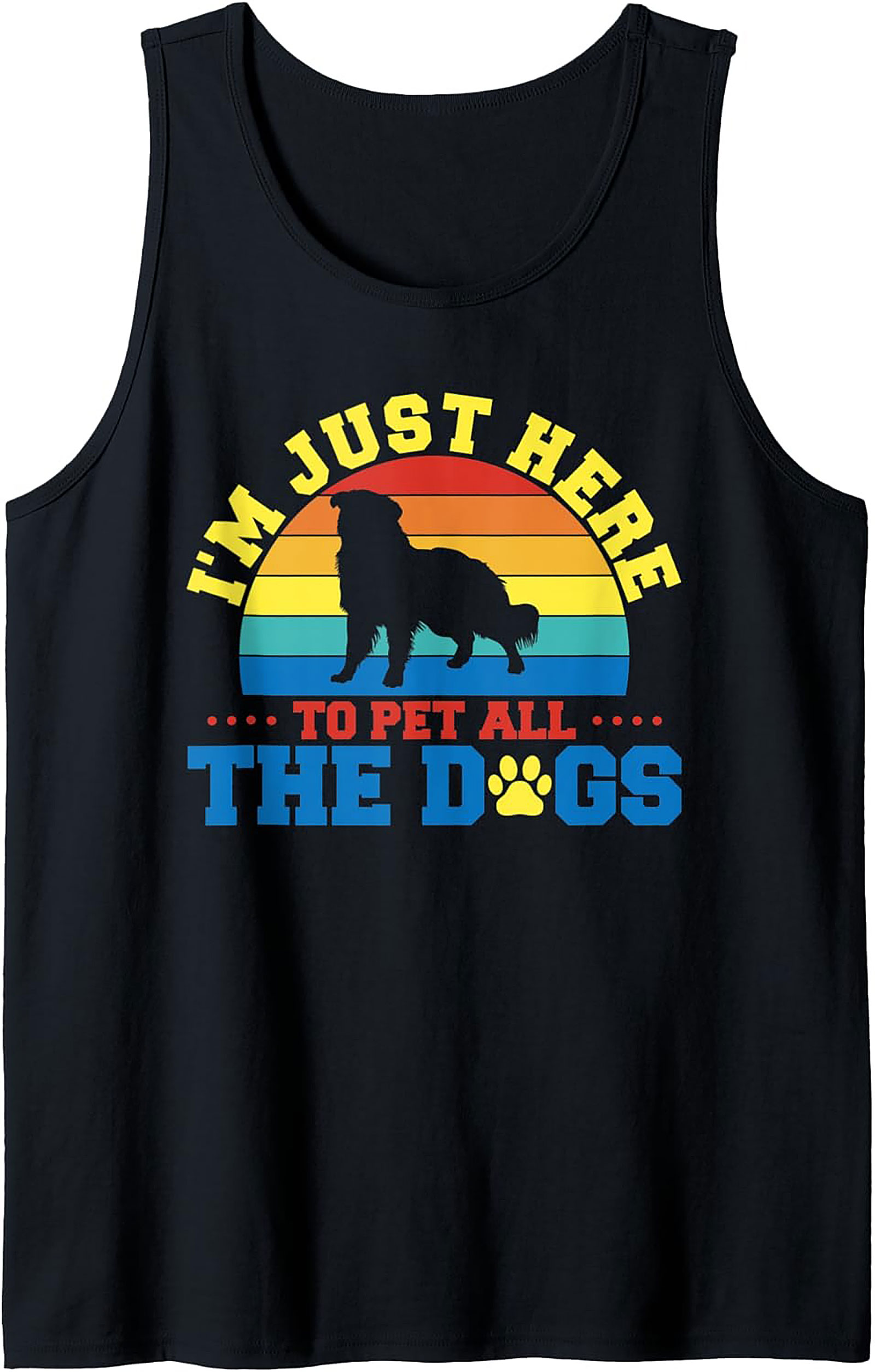 I'm Just Here To Pet All The Dogs Graphic Tank Top | Retro Sunset Dog Lover Sleeveless Shirt