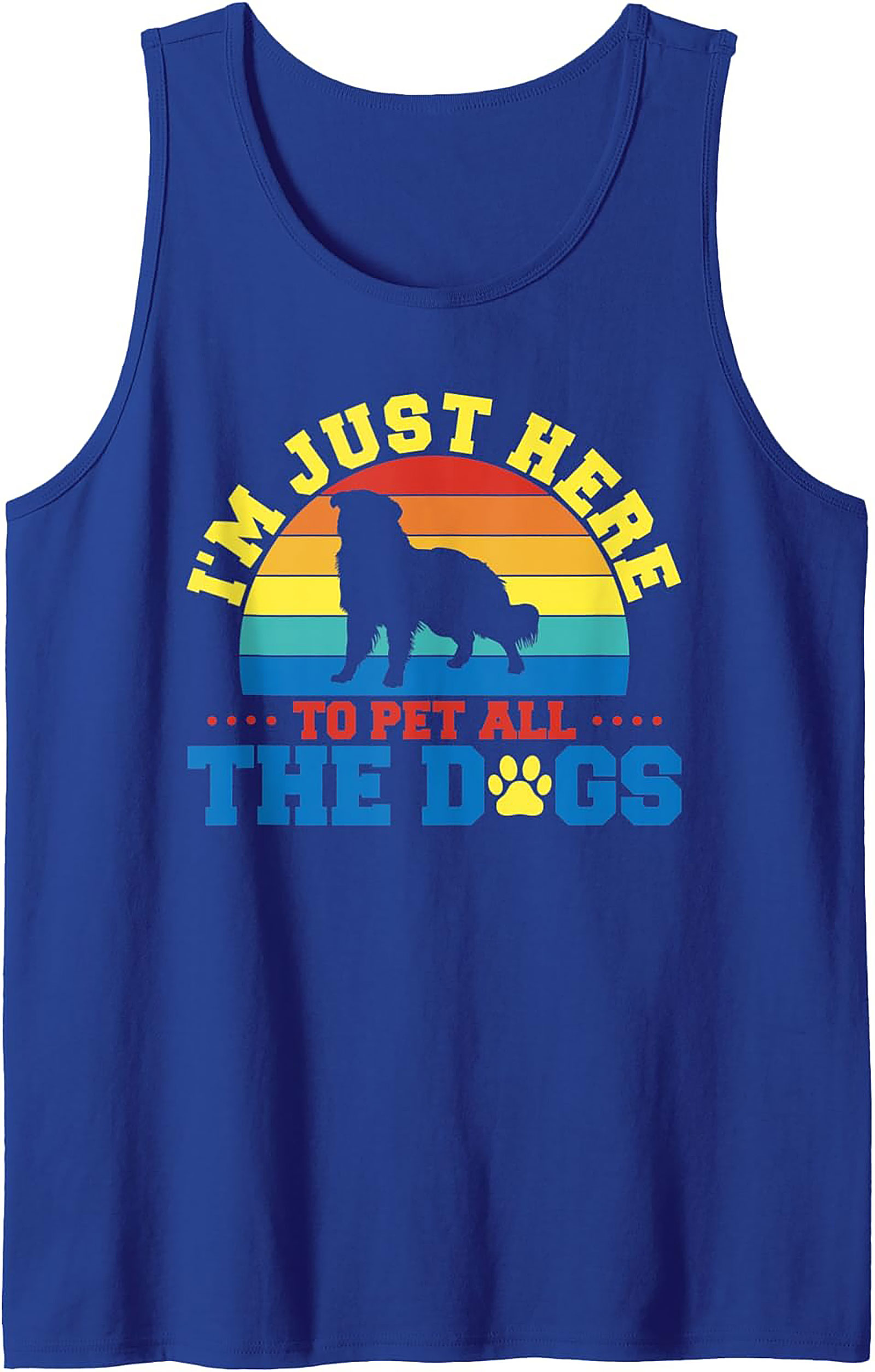 I'm Just Here To Pet All The Dogs Graphic Tank Top | Retro Sunset Dog Lover Sleeveless Shirt