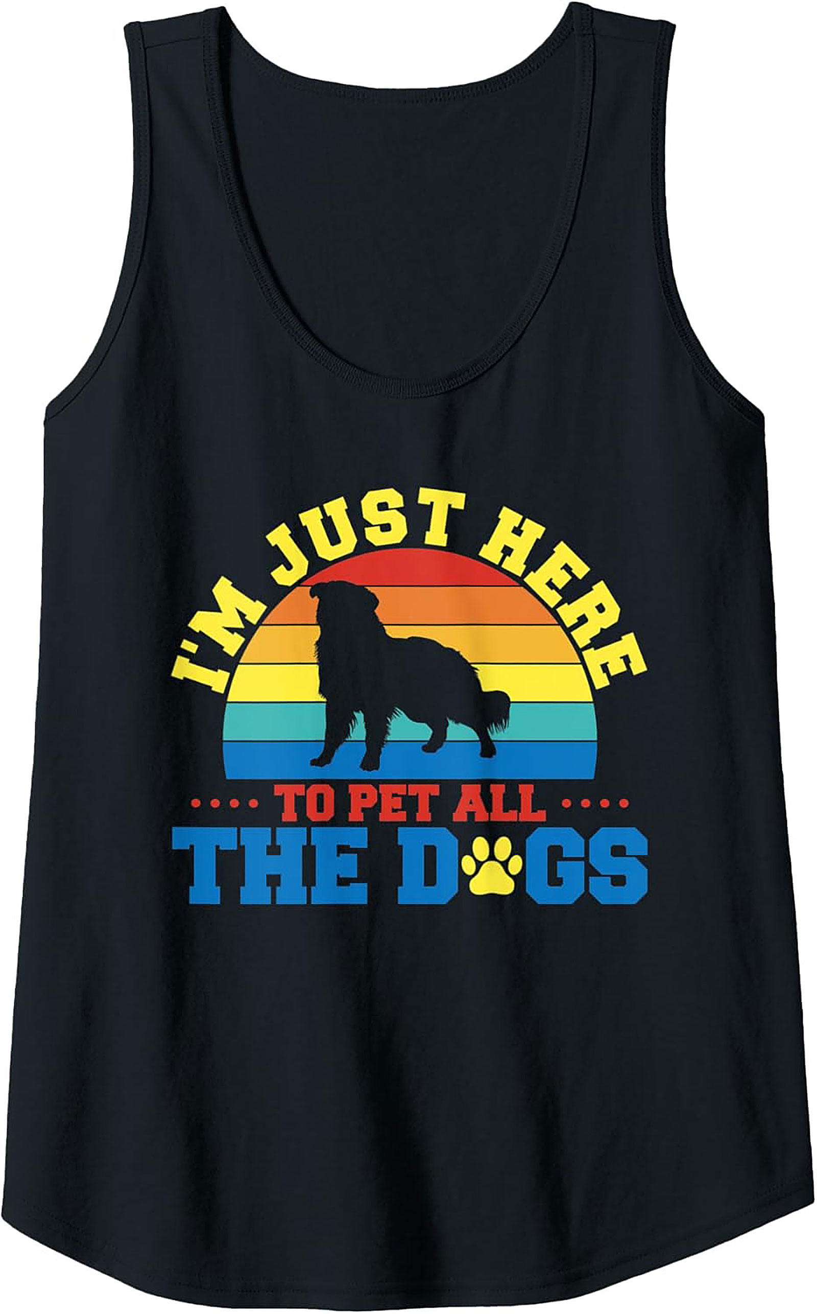 I'm Just Here To Pet All The Dogs Graphic Tank Top | Retro Sunset Dog Lover Sleeveless Shirt