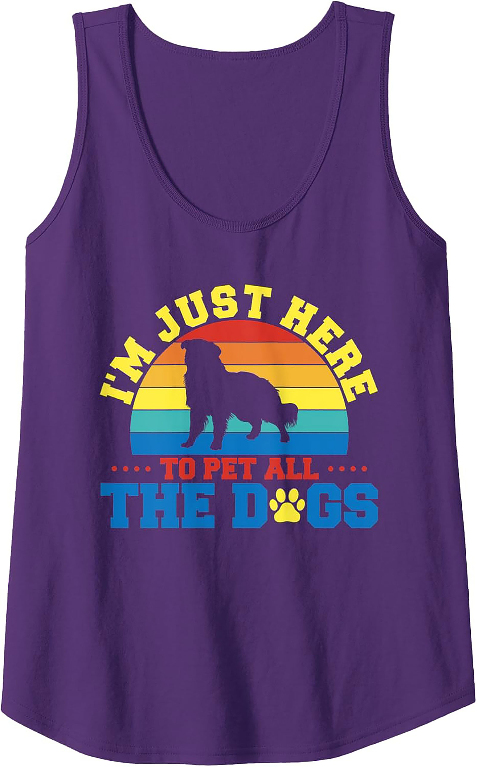 I'm Just Here To Pet All The Dogs Graphic Tank Top | Retro Sunset Dog Lover Sleeveless Shirt