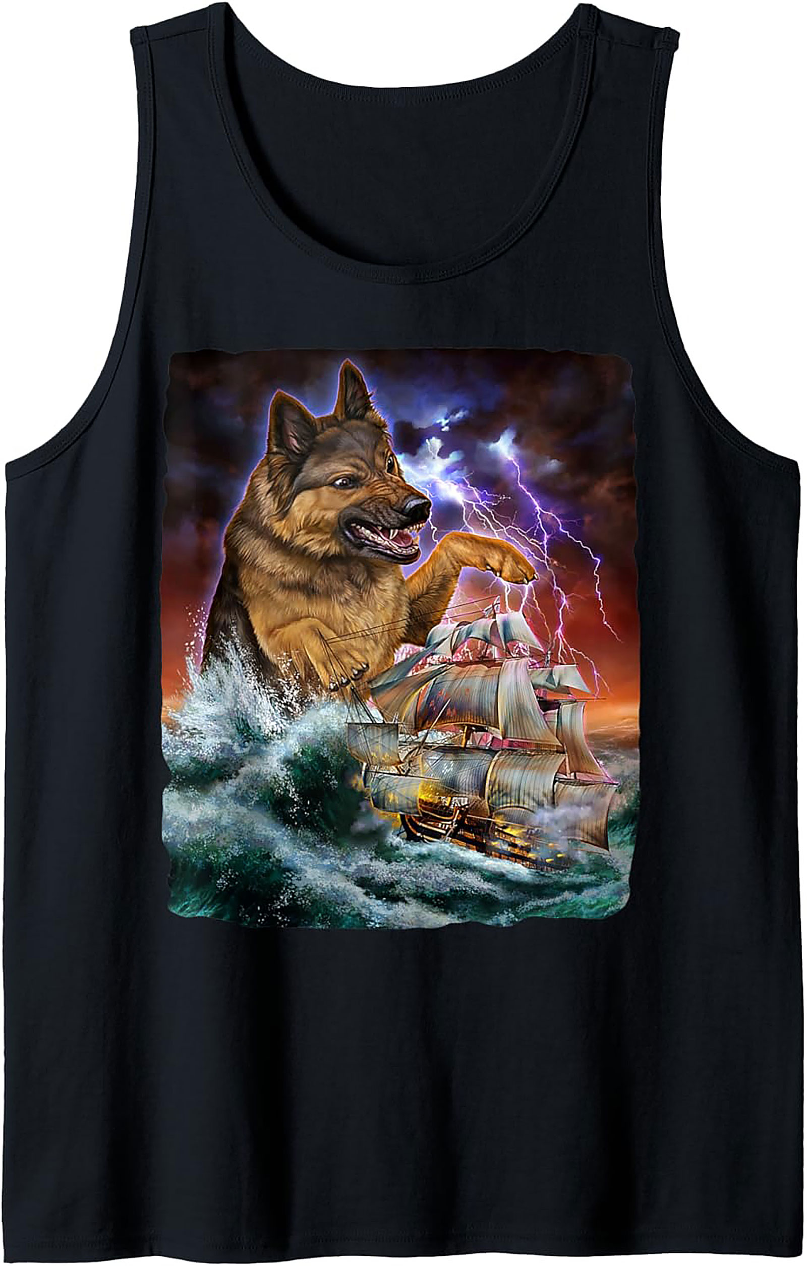 Giant German Shepherd Graphic Tank | Kaiju Dog Storm Unisex Tank Top