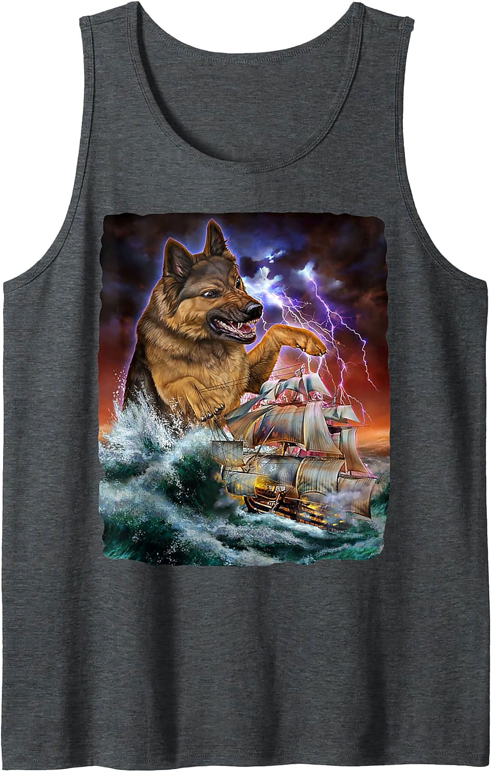 Giant German Shepherd Graphic Tank | Kaiju Dog Storm Unisex Tank Top