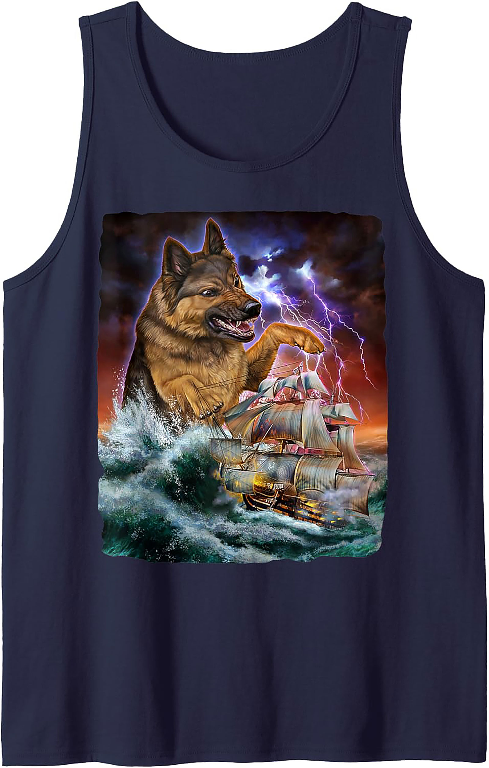 Giant German Shepherd Graphic Tank | Kaiju Dog Storm Unisex Tank Top