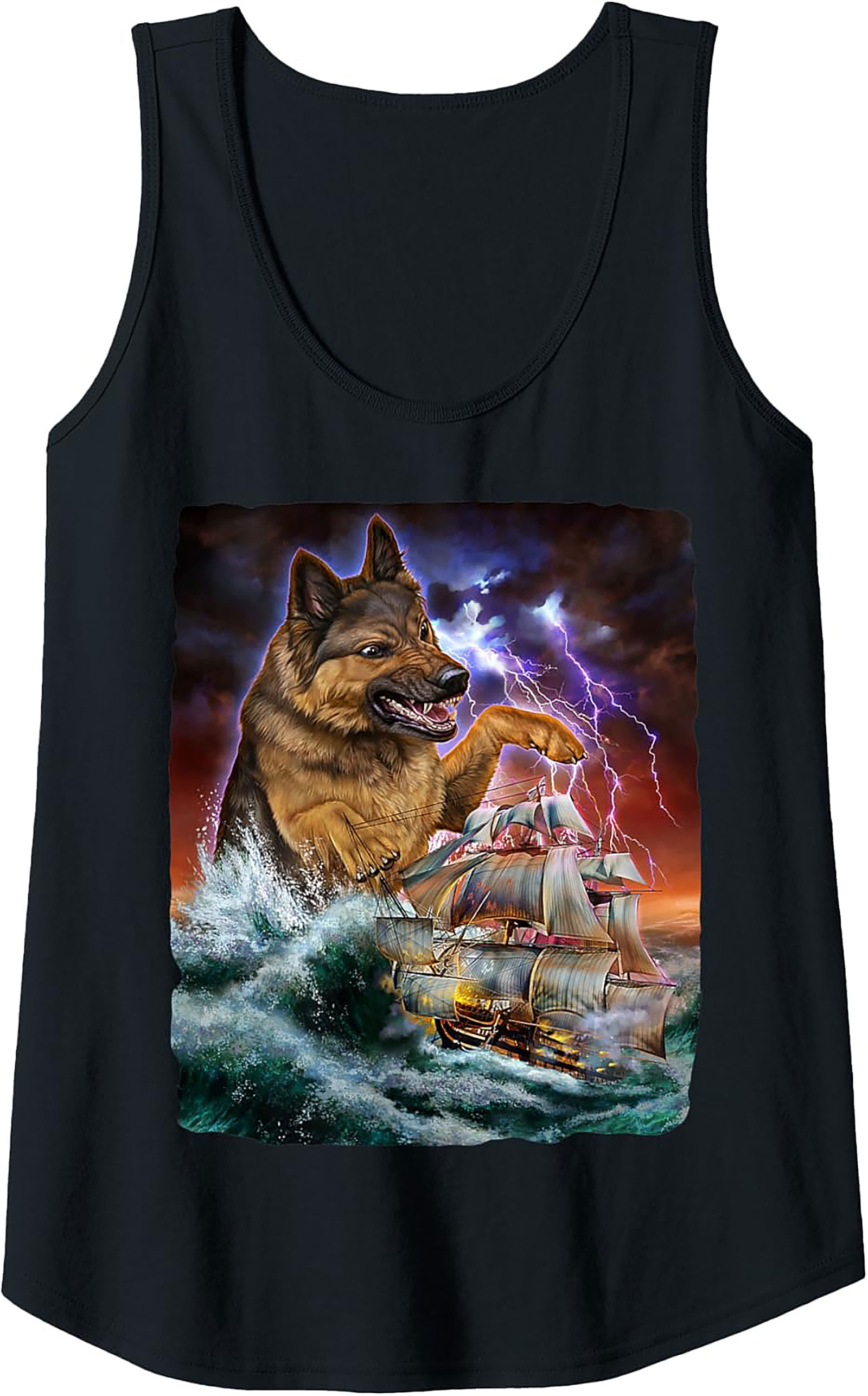 Giant German Shepherd Graphic Tank | Kaiju Dog Storm Unisex Tank Top