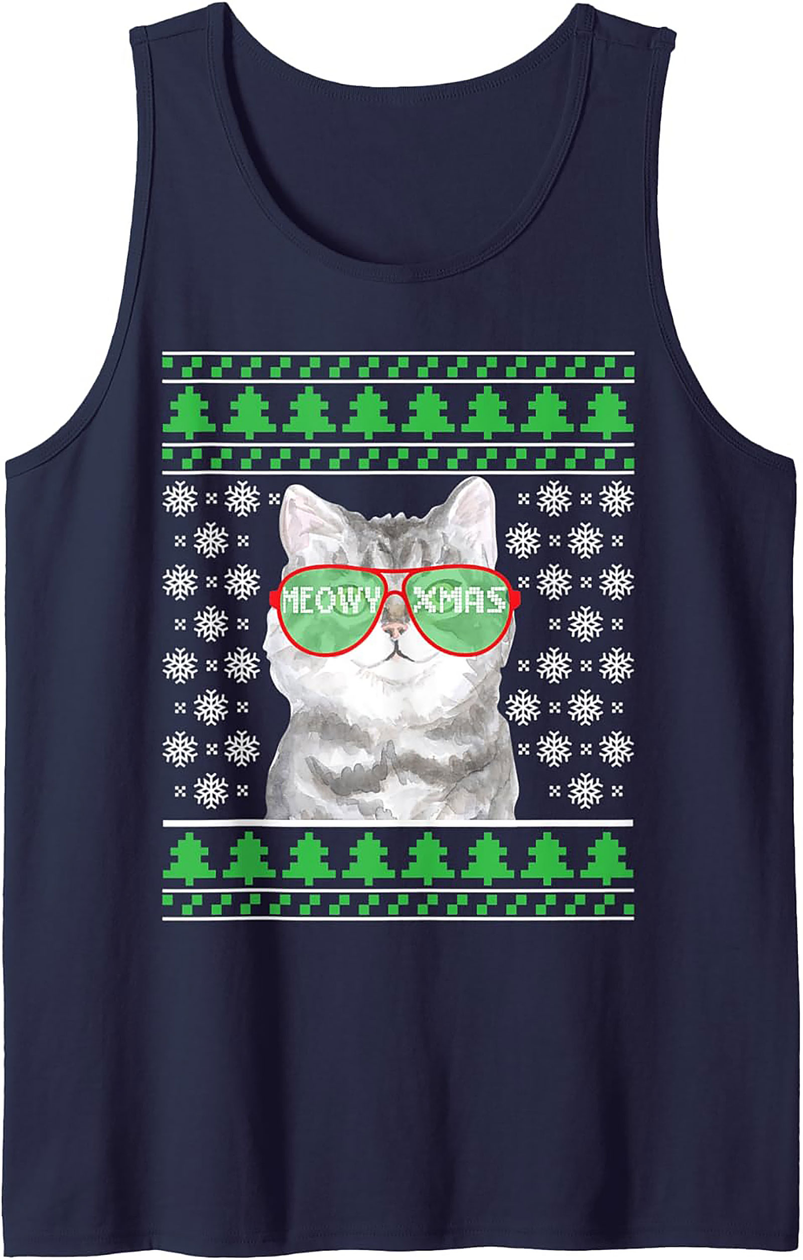 Meowy Xmas Cat Ugly Christmas Sweater Graphic Tank