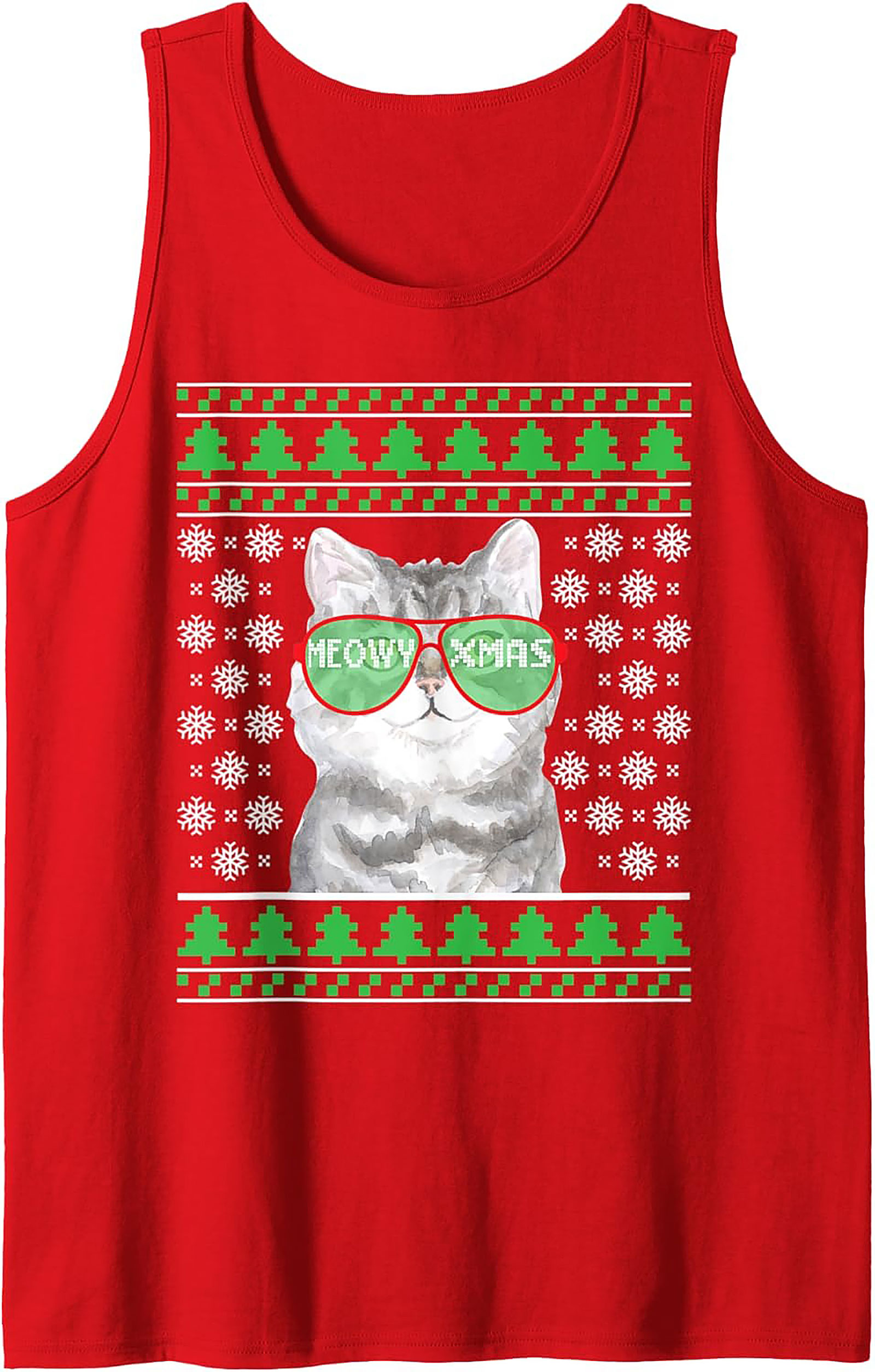 Meowy Xmas Cat Ugly Christmas Sweater Graphic Tank