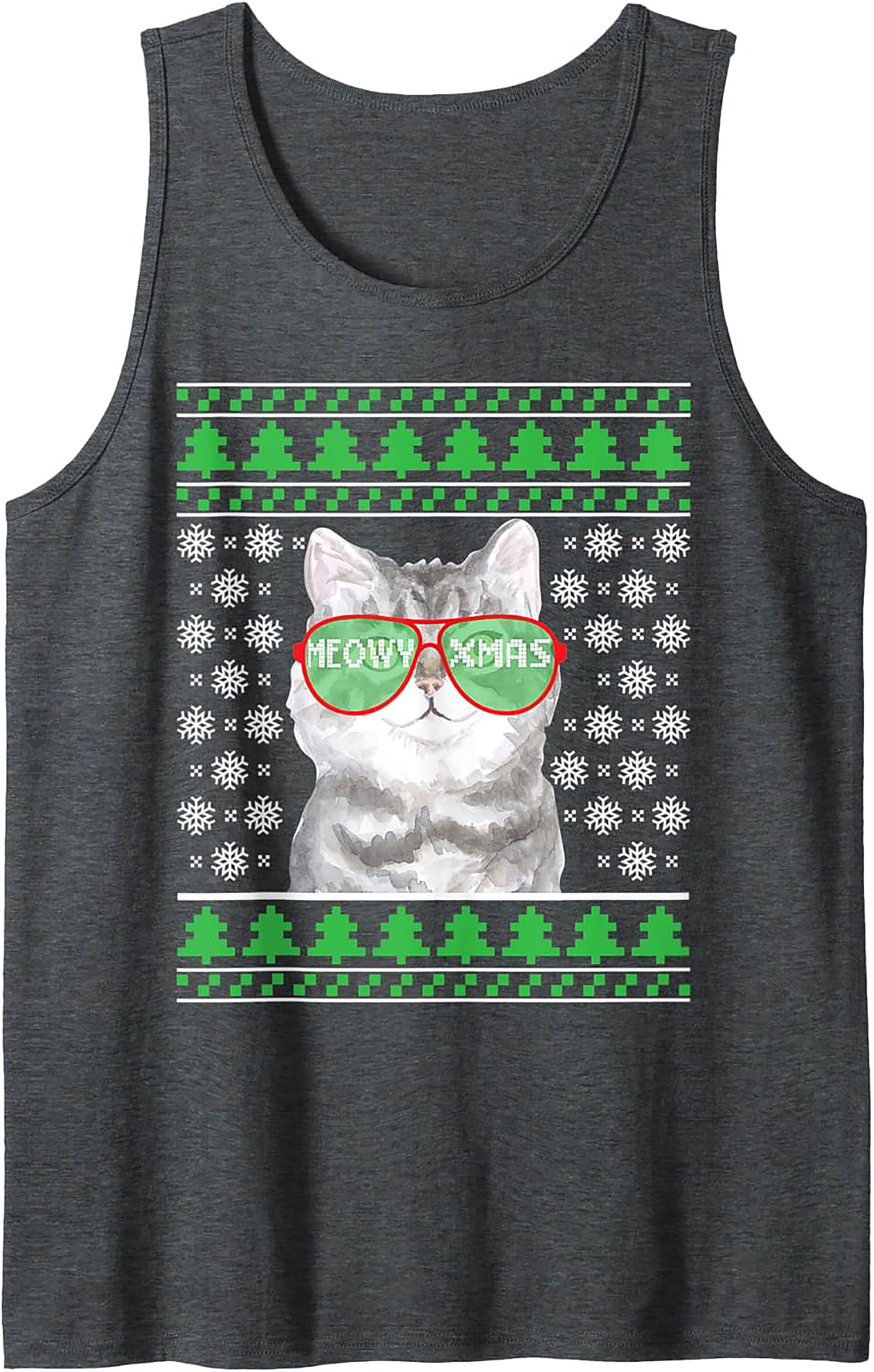 Meowy Xmas Cat Ugly Christmas Sweater Graphic Tank