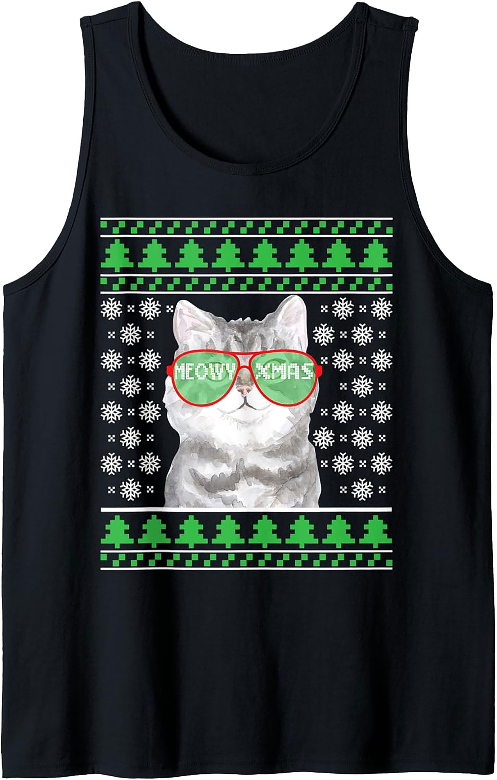 Meowy Xmas Cat Ugly Christmas Sweater Graphic Tank