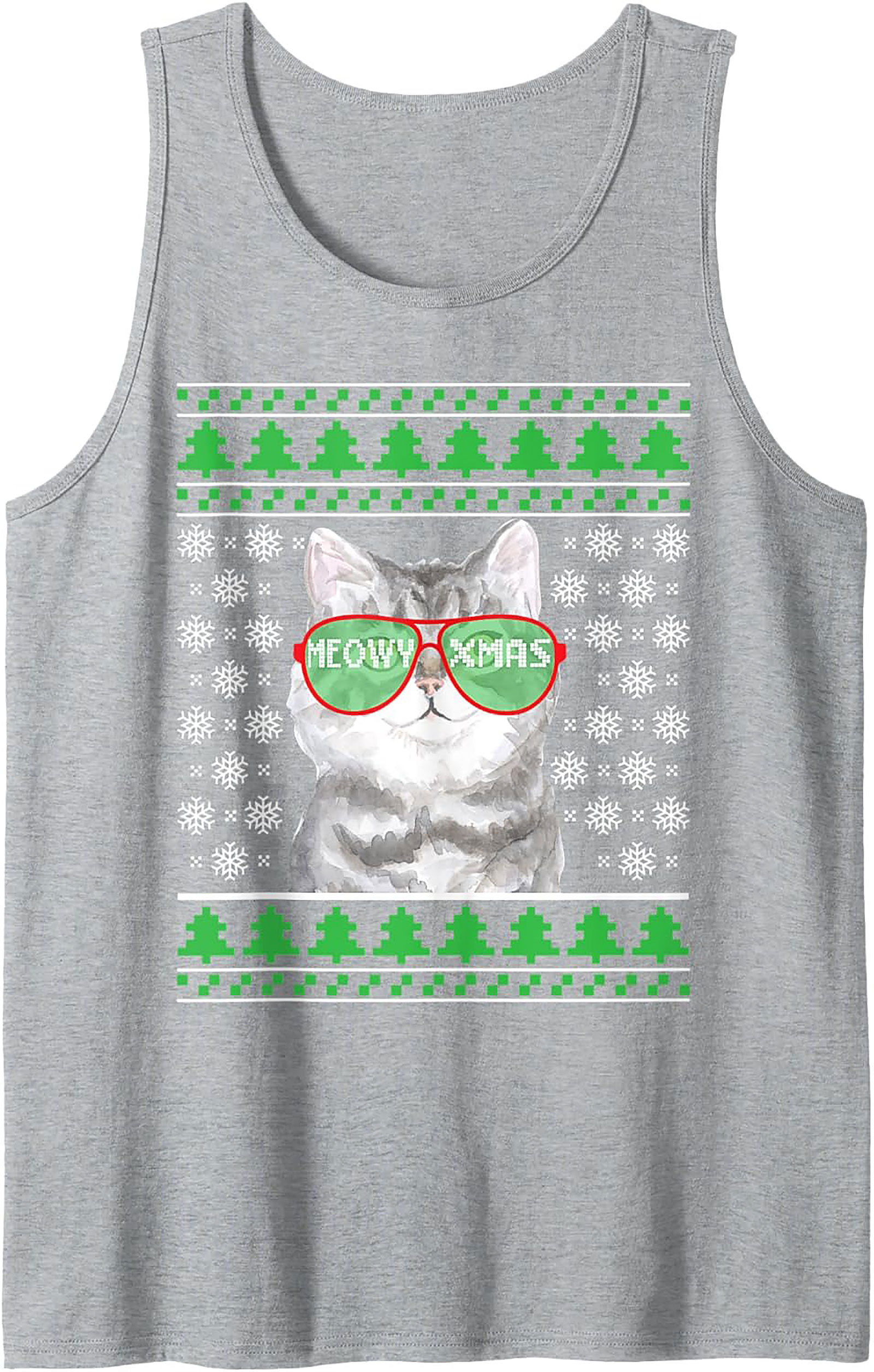 Meowy Xmas Cat Ugly Christmas Sweater Graphic Tank