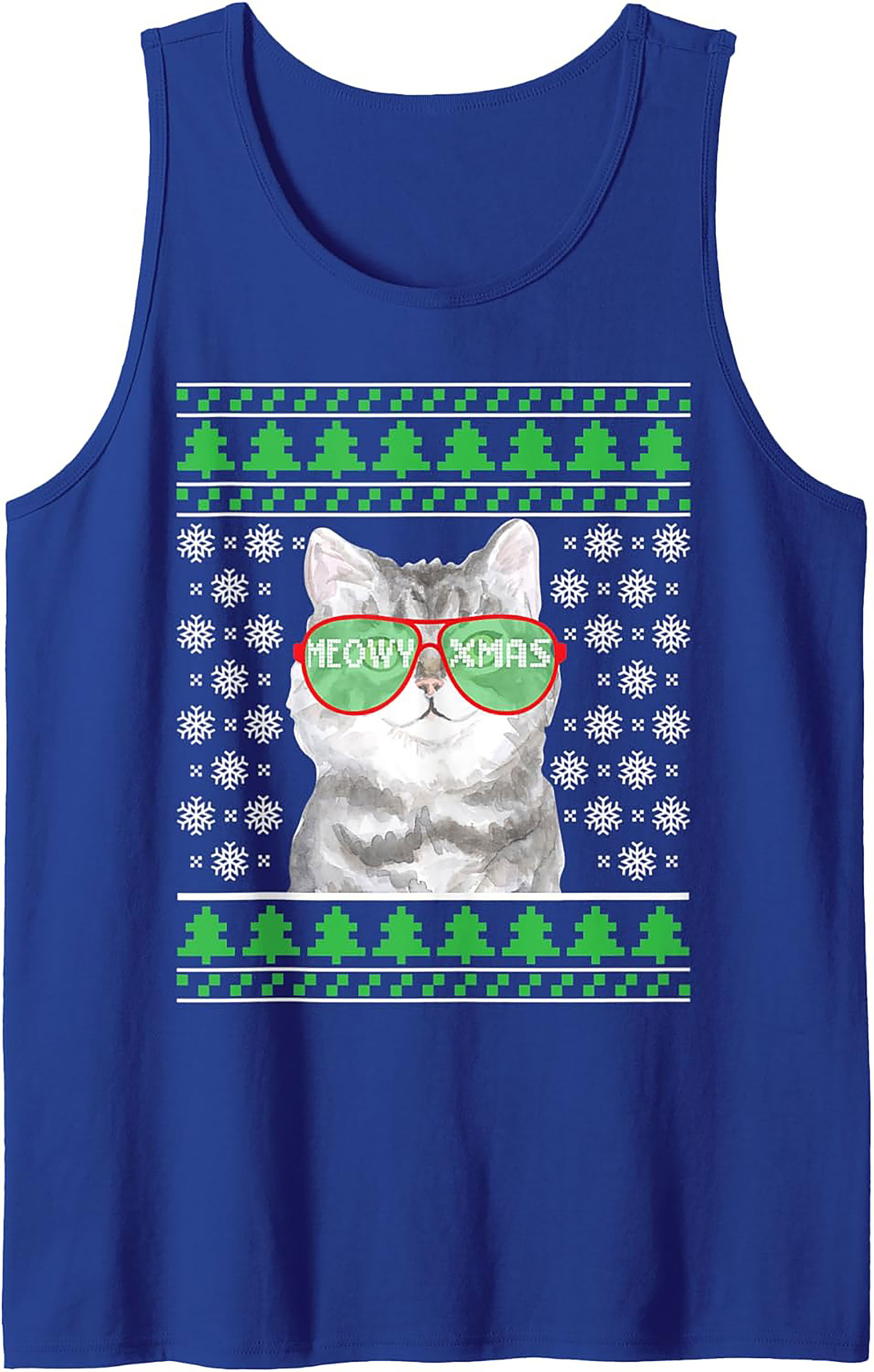 Meowy Xmas Cat Ugly Christmas Sweater Graphic Tank