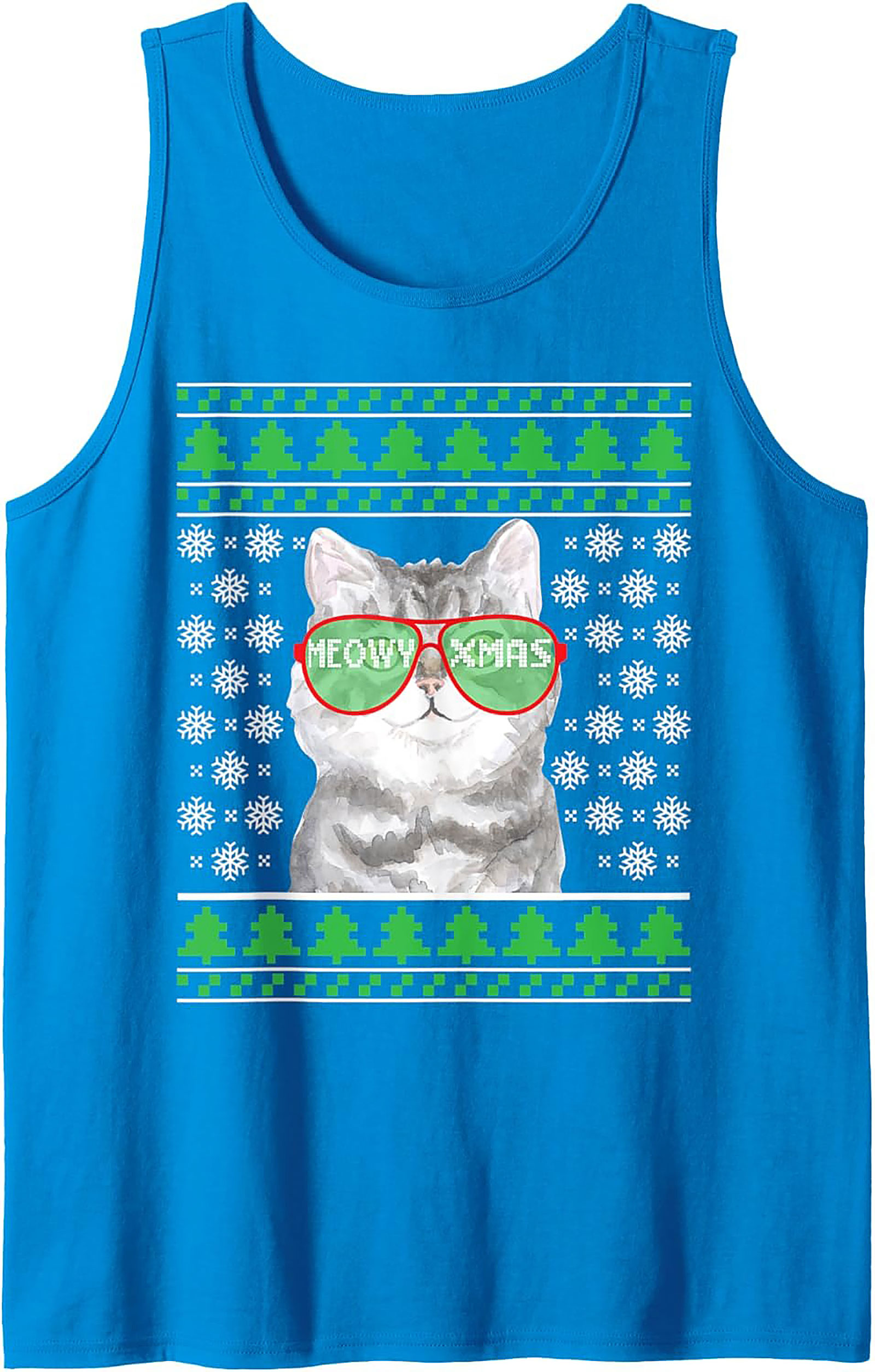 Meowy Xmas Cat Ugly Christmas Sweater Graphic Tank