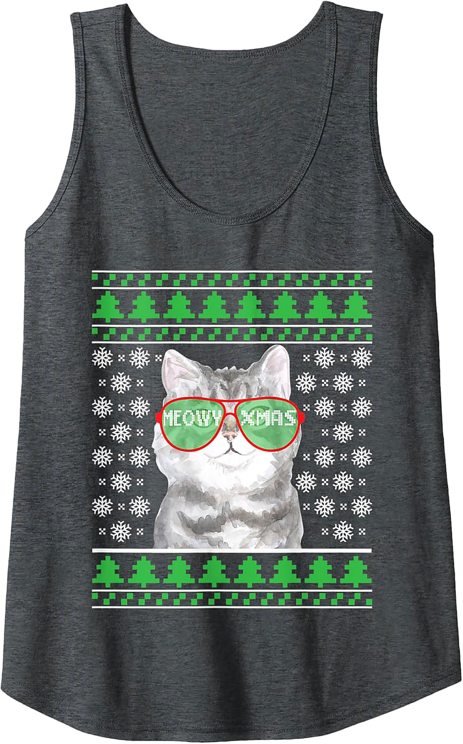 Meowy Xmas Cat Ugly Christmas Sweater Graphic Tank