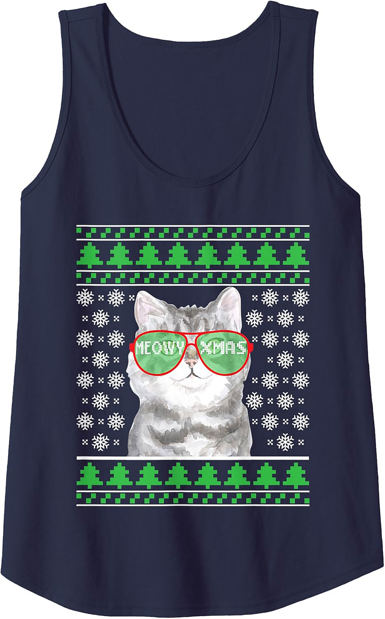 Meowy Xmas Cat Ugly Christmas Sweater Graphic Tank