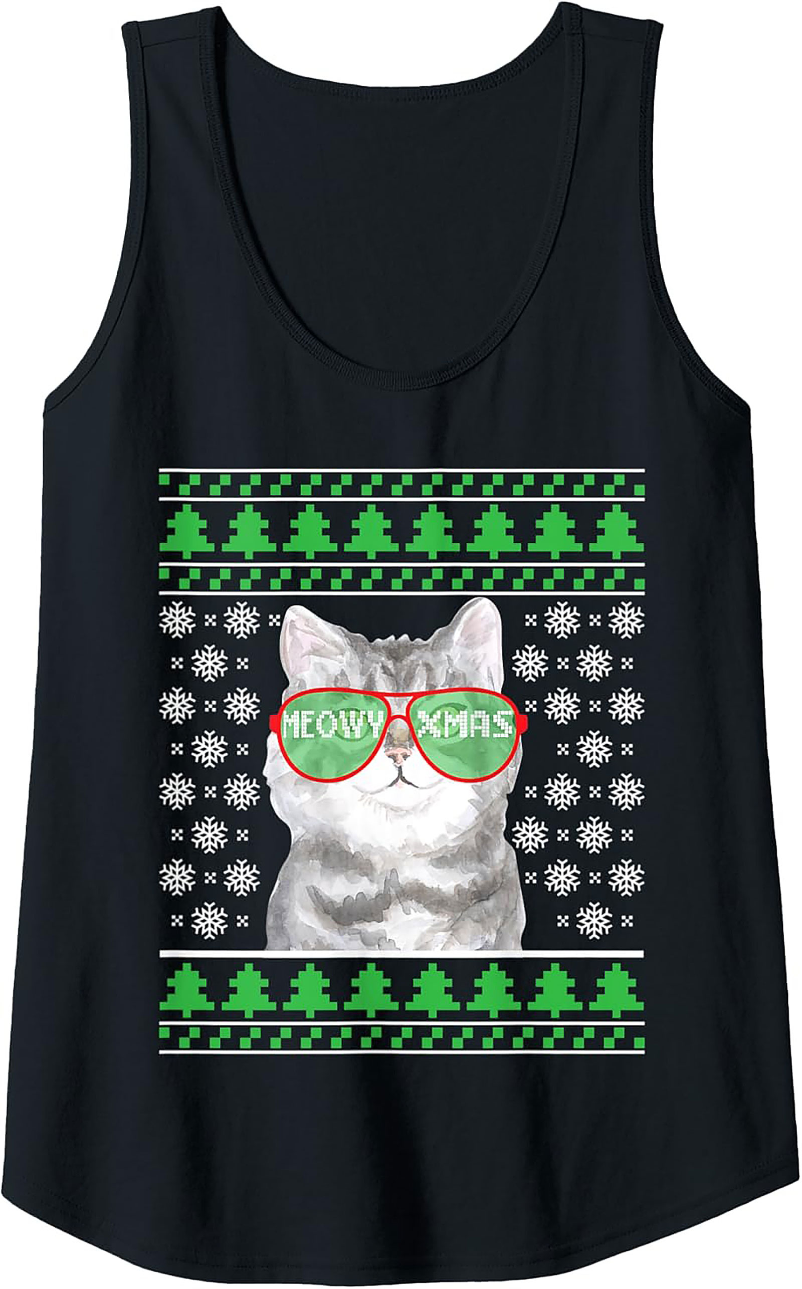 Meowy Xmas Cat Ugly Christmas Sweater Graphic Tank