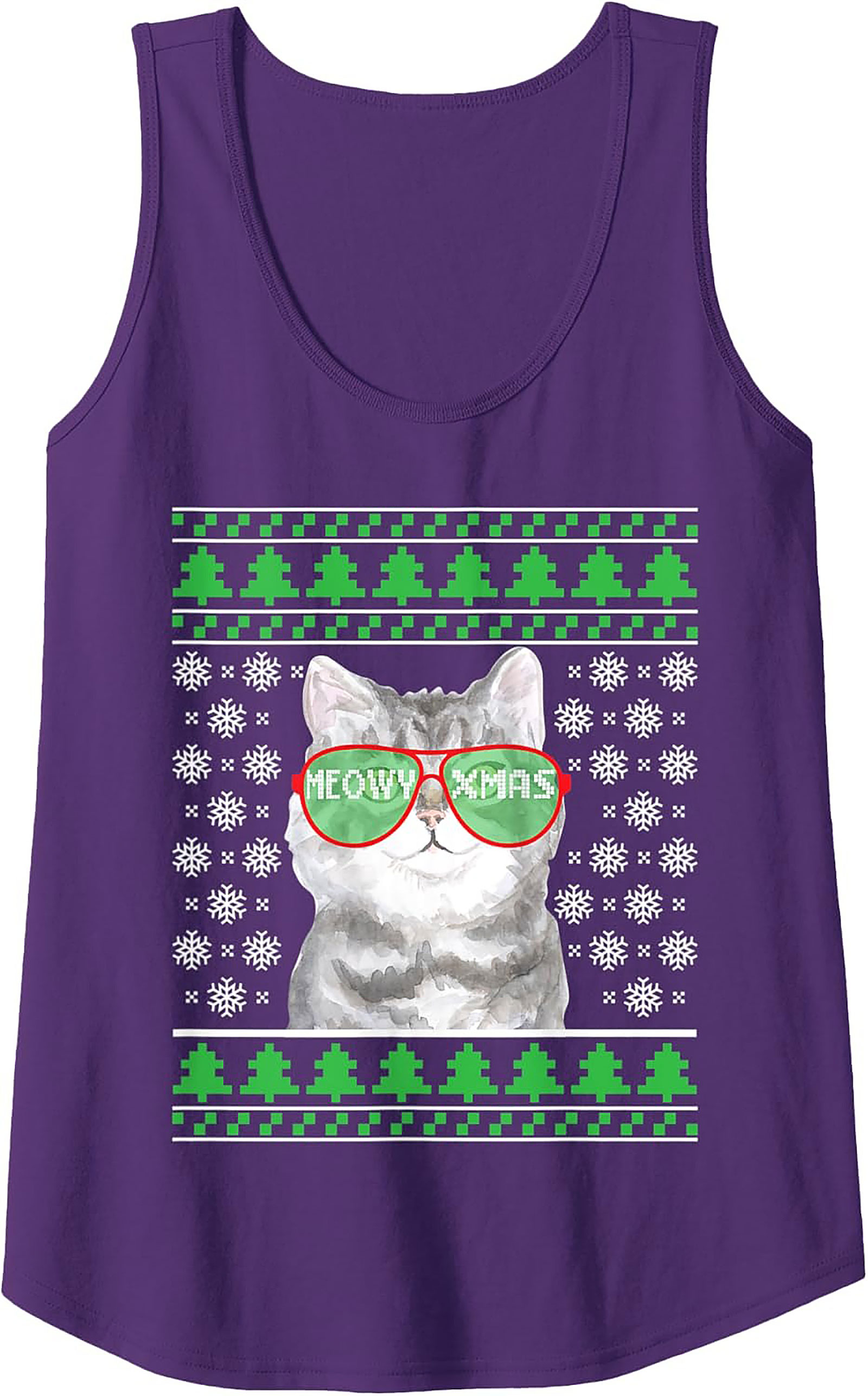 Meowy Xmas Cat Ugly Christmas Sweater Graphic Tank