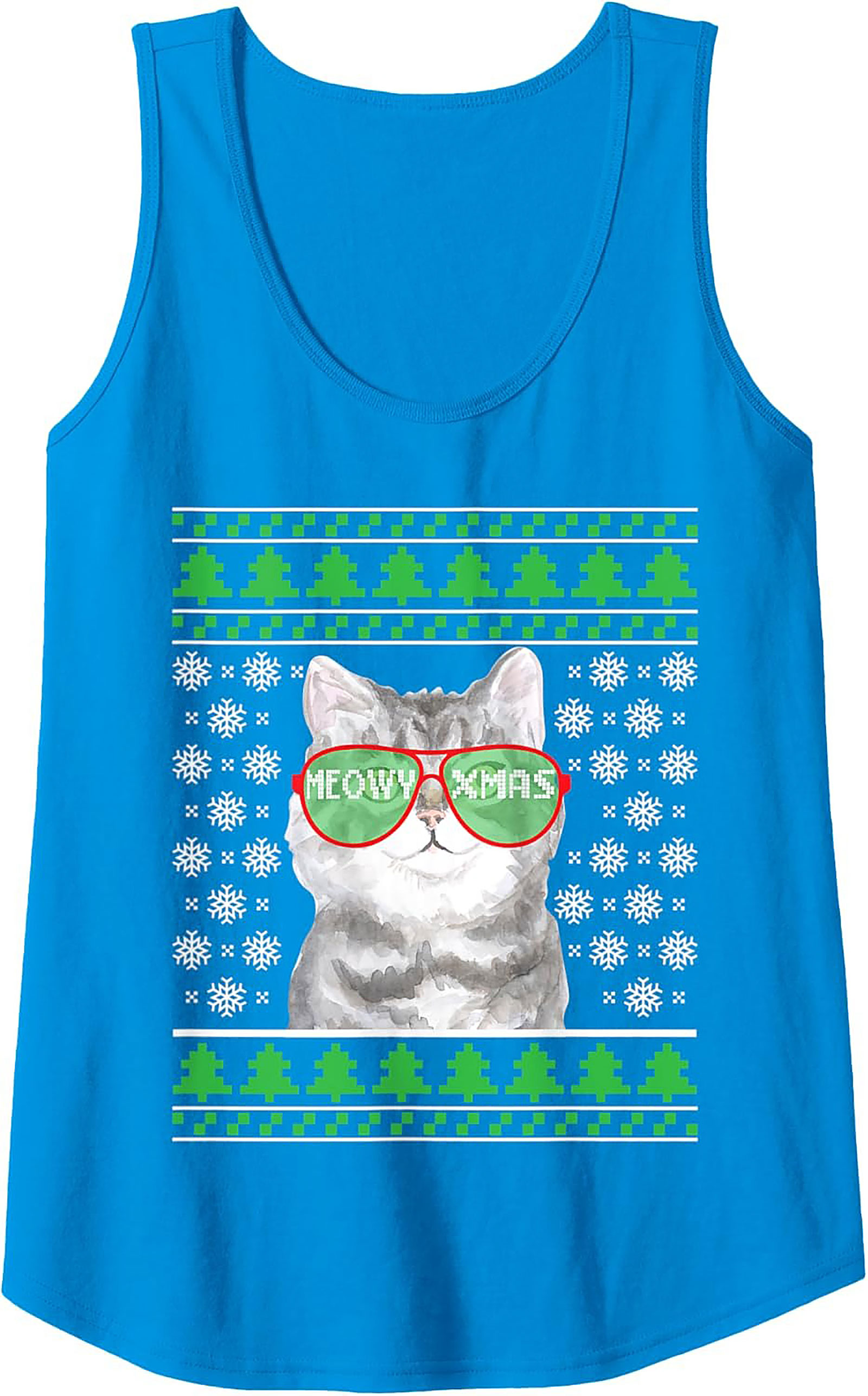 Meowy Xmas Cat Ugly Christmas Sweater Graphic Tank