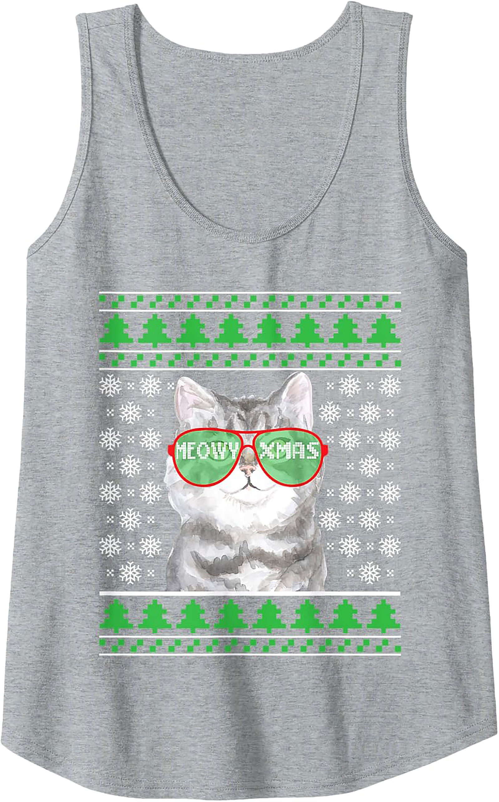 Meowy Xmas Cat Ugly Christmas Sweater Graphic Tank