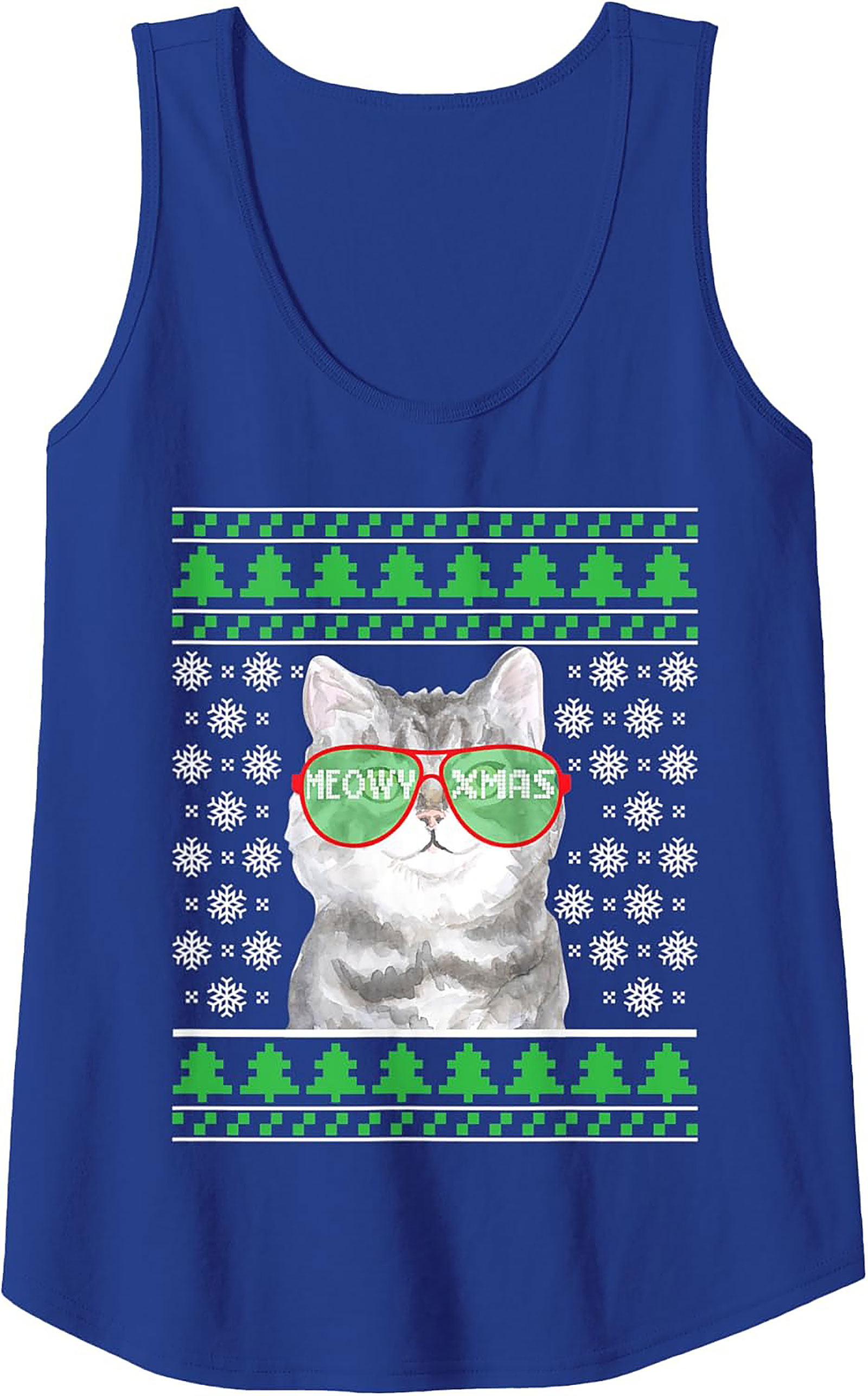Meowy Xmas Cat Ugly Christmas Sweater Graphic Tank