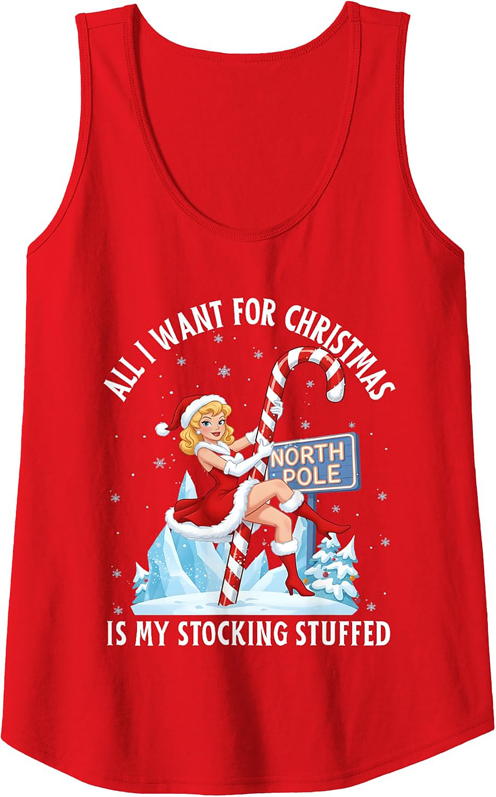 Sexy Santa Graphic Tank All I Want Is My Stocking Stuffed