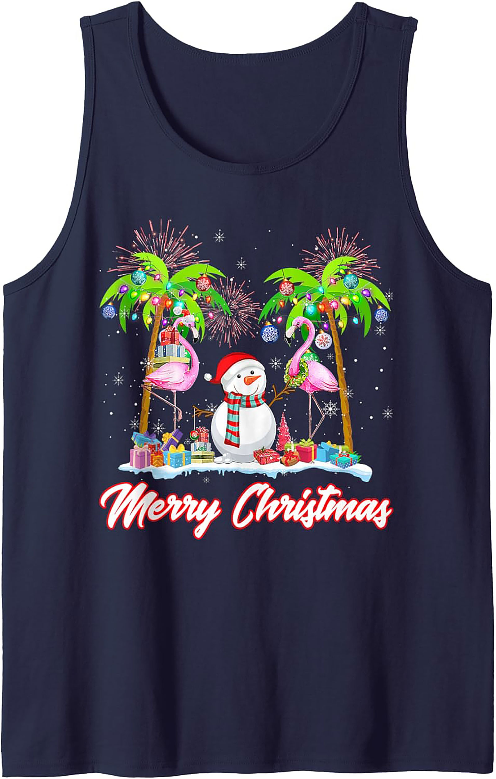 Flamingo Christmas Tank Top Tropical Sleeveless Shirt Gift