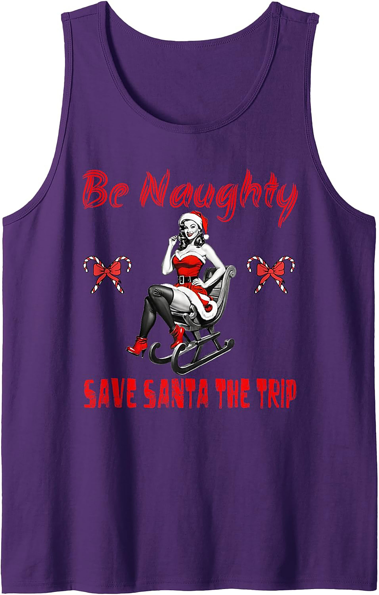Naughty Santa Graphic Tank Pin-Up Christmas Sleeveless Shirt