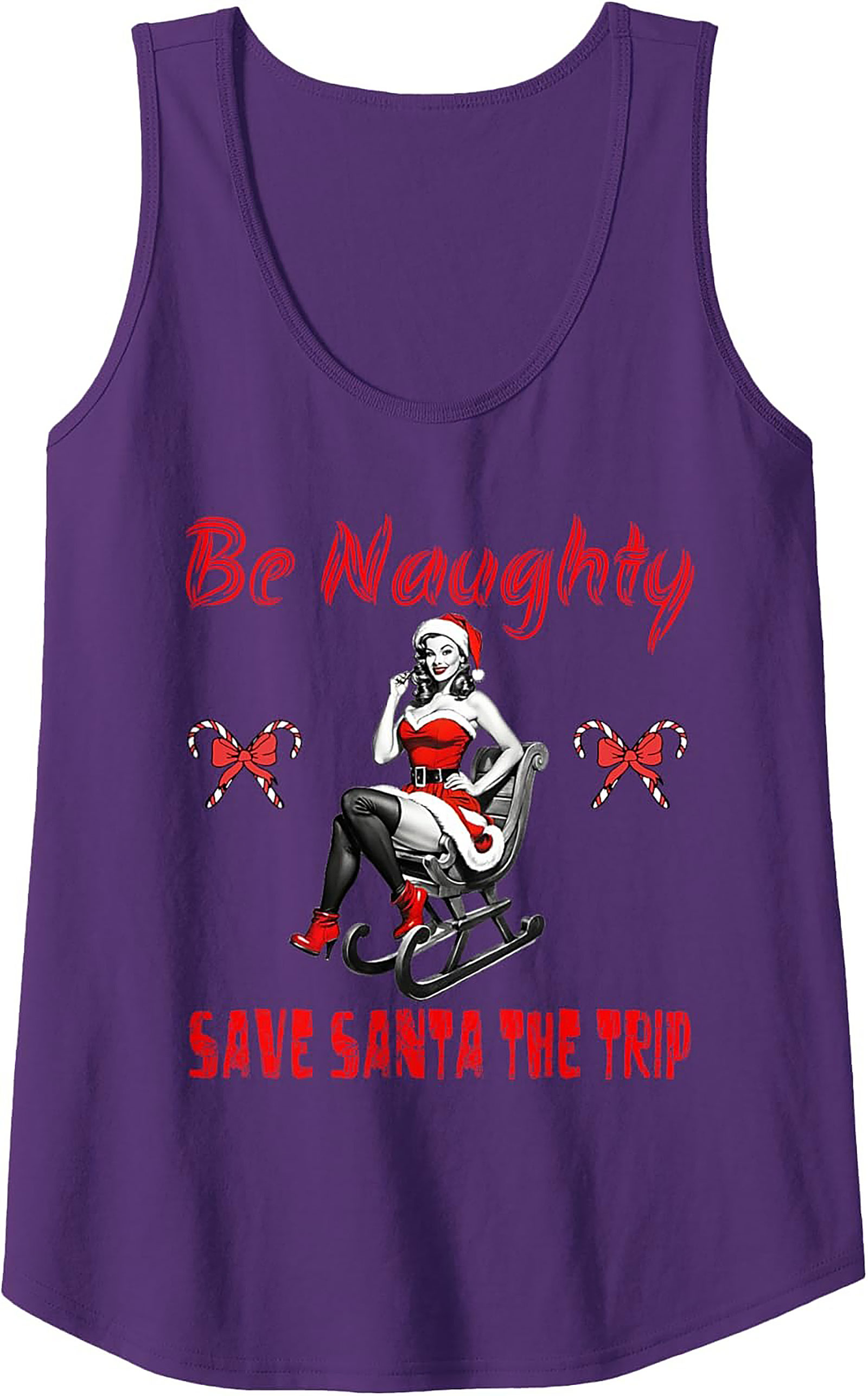 Naughty Santa Graphic Tank Pin-Up Christmas Sleeveless Shirt