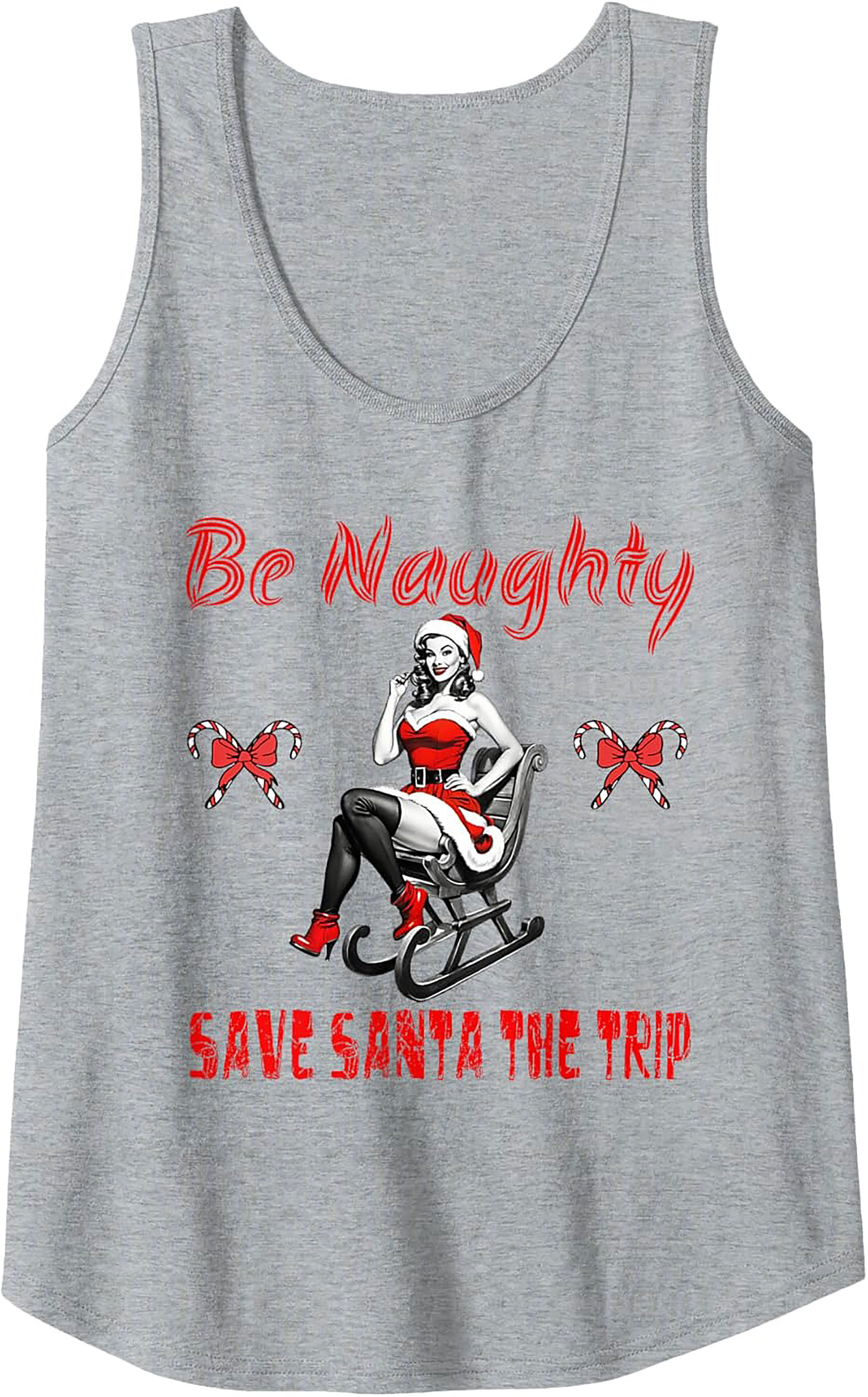 Naughty Santa Graphic Tank Pin-Up Christmas Sleeveless Shirt
