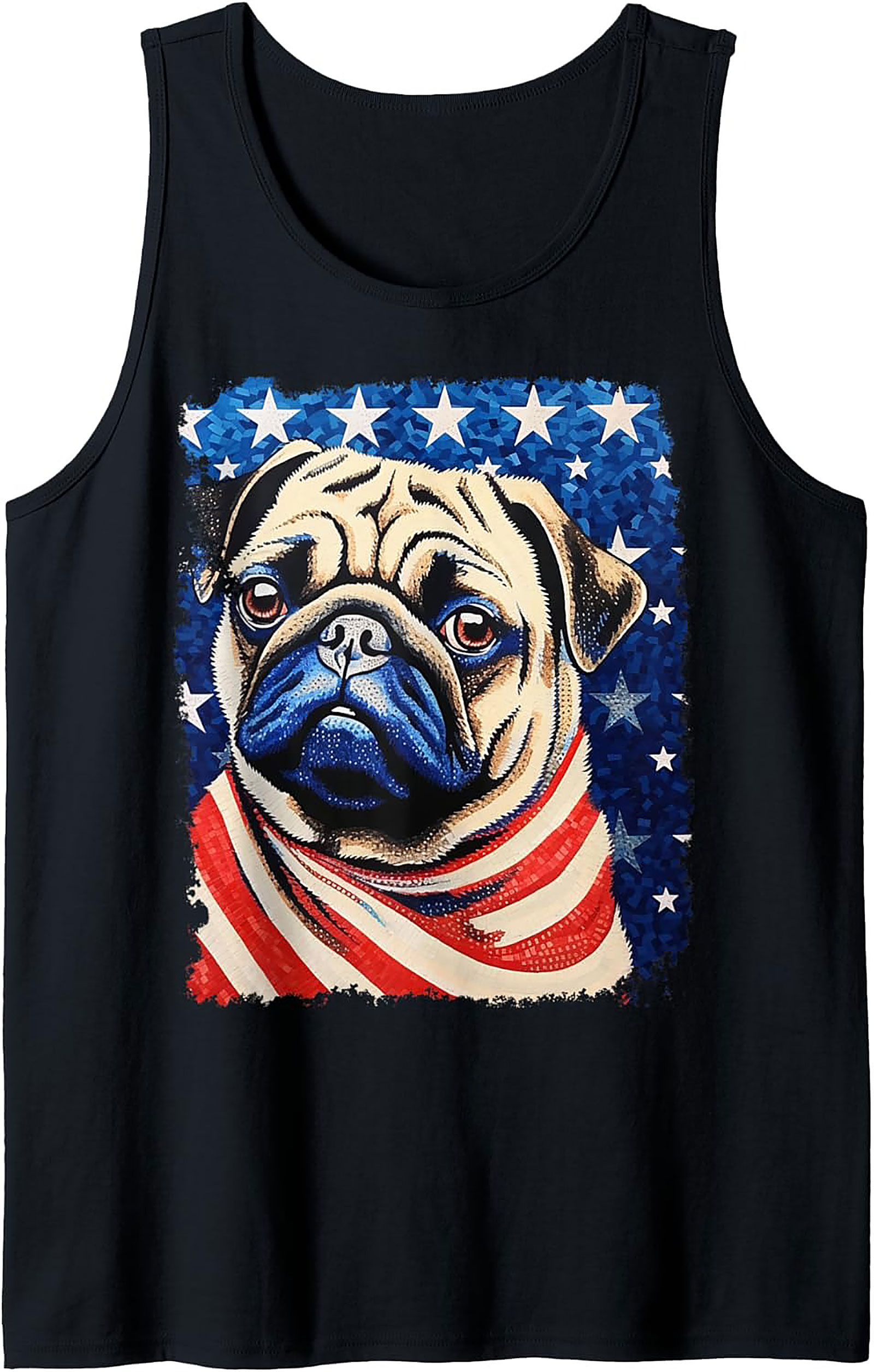 Patriotic Pug Graphic Tank Top | American Flag Sleeveless Shirt