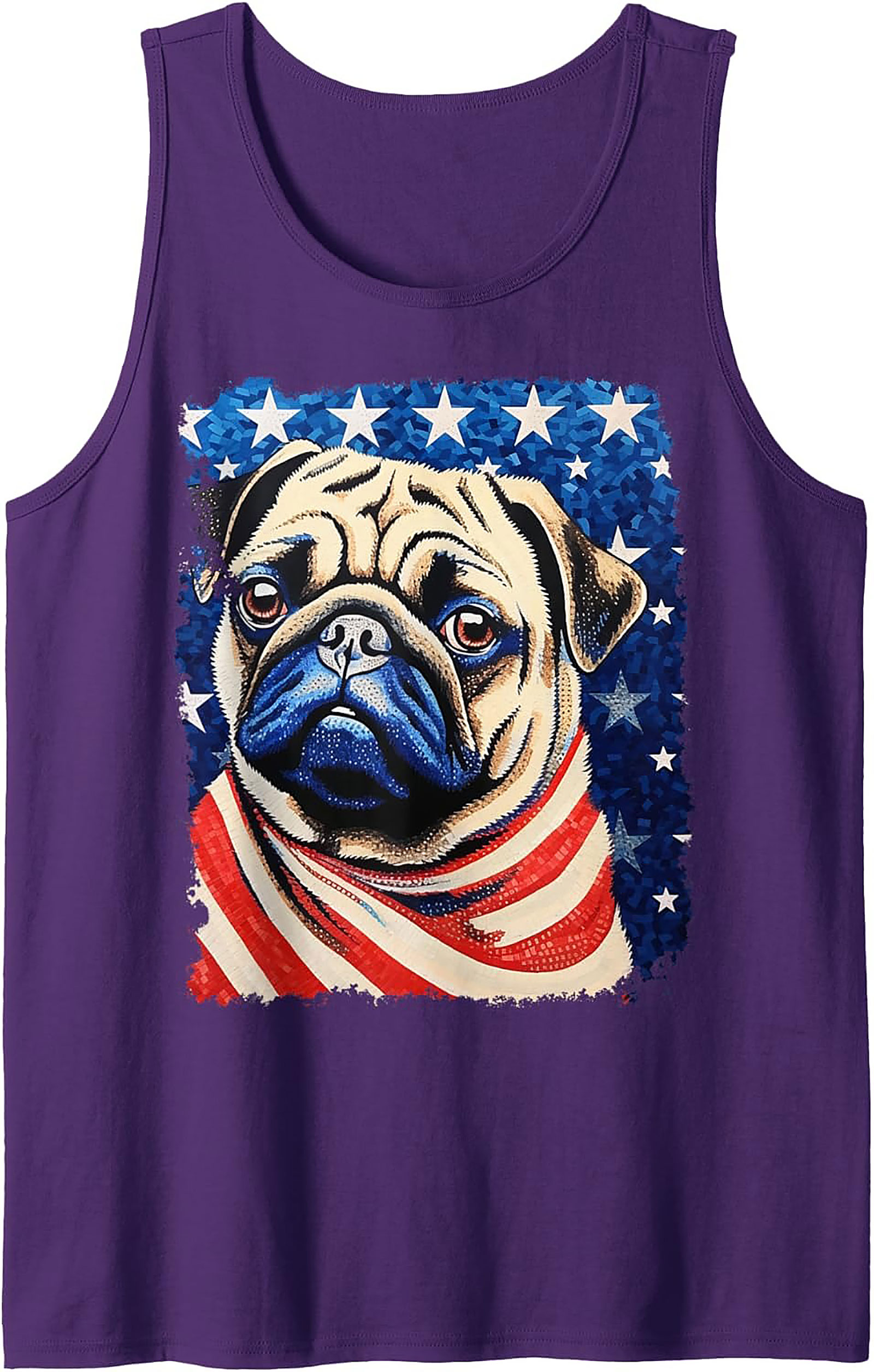 Patriotic Pug Graphic Tank Top | American Flag Sleeveless Shirt