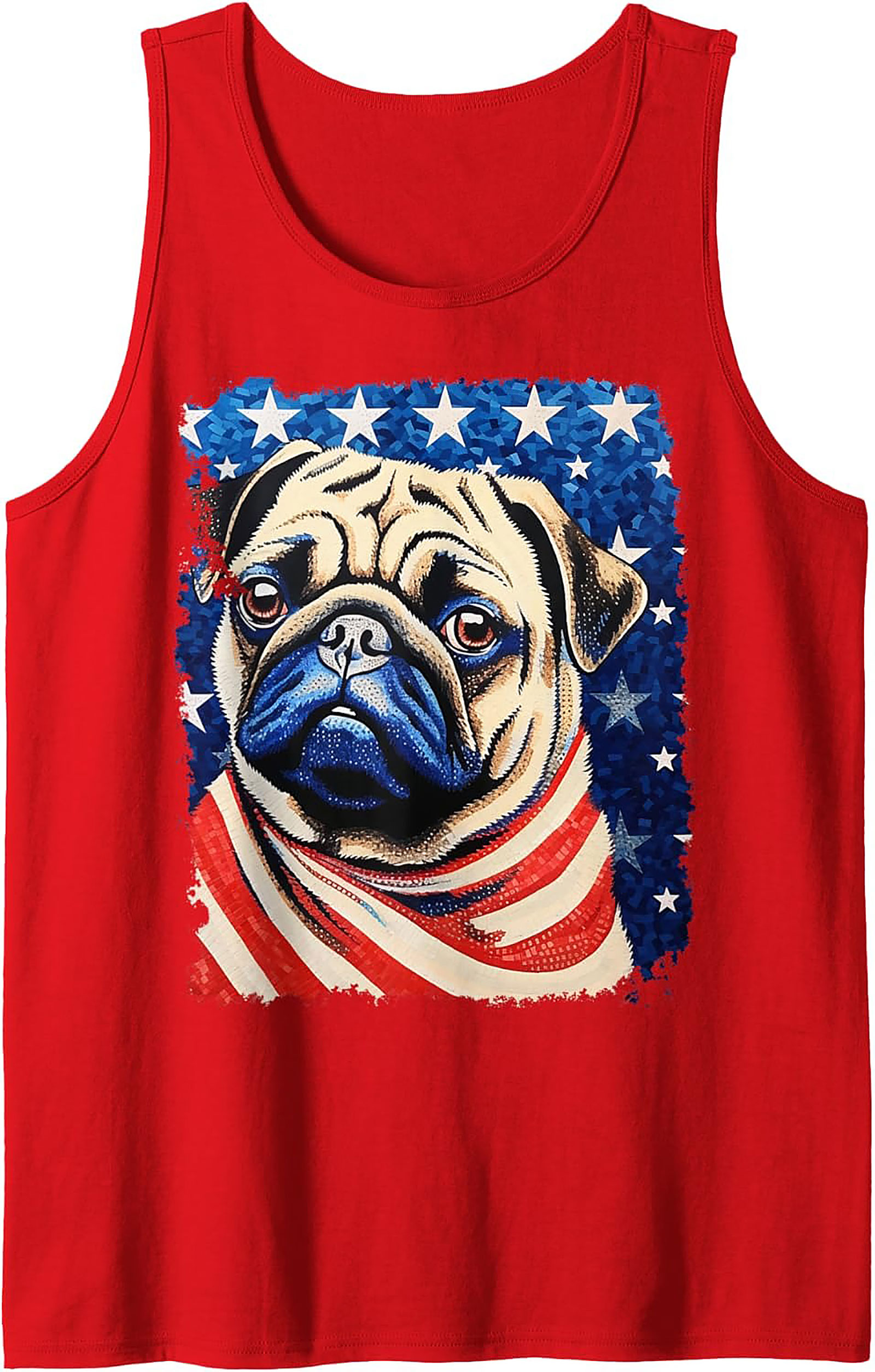 Patriotic Pug Graphic Tank Top | American Flag Sleeveless Shirt