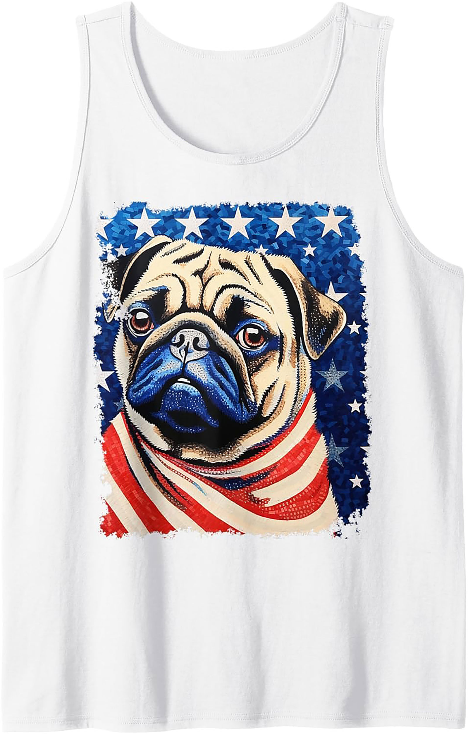 Patriotic Pug Graphic Tank Top | American Flag Sleeveless Shirt
