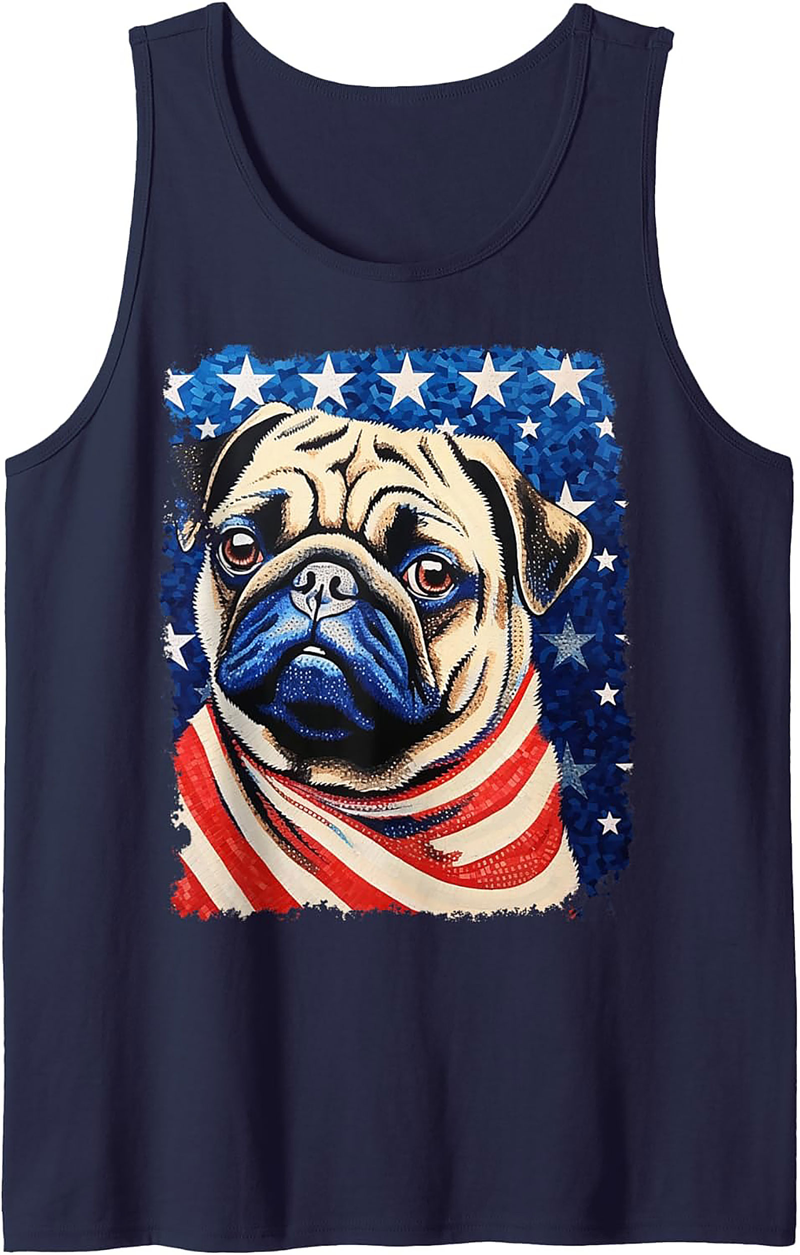 Patriotic Pug Graphic Tank Top | American Flag Sleeveless Shirt