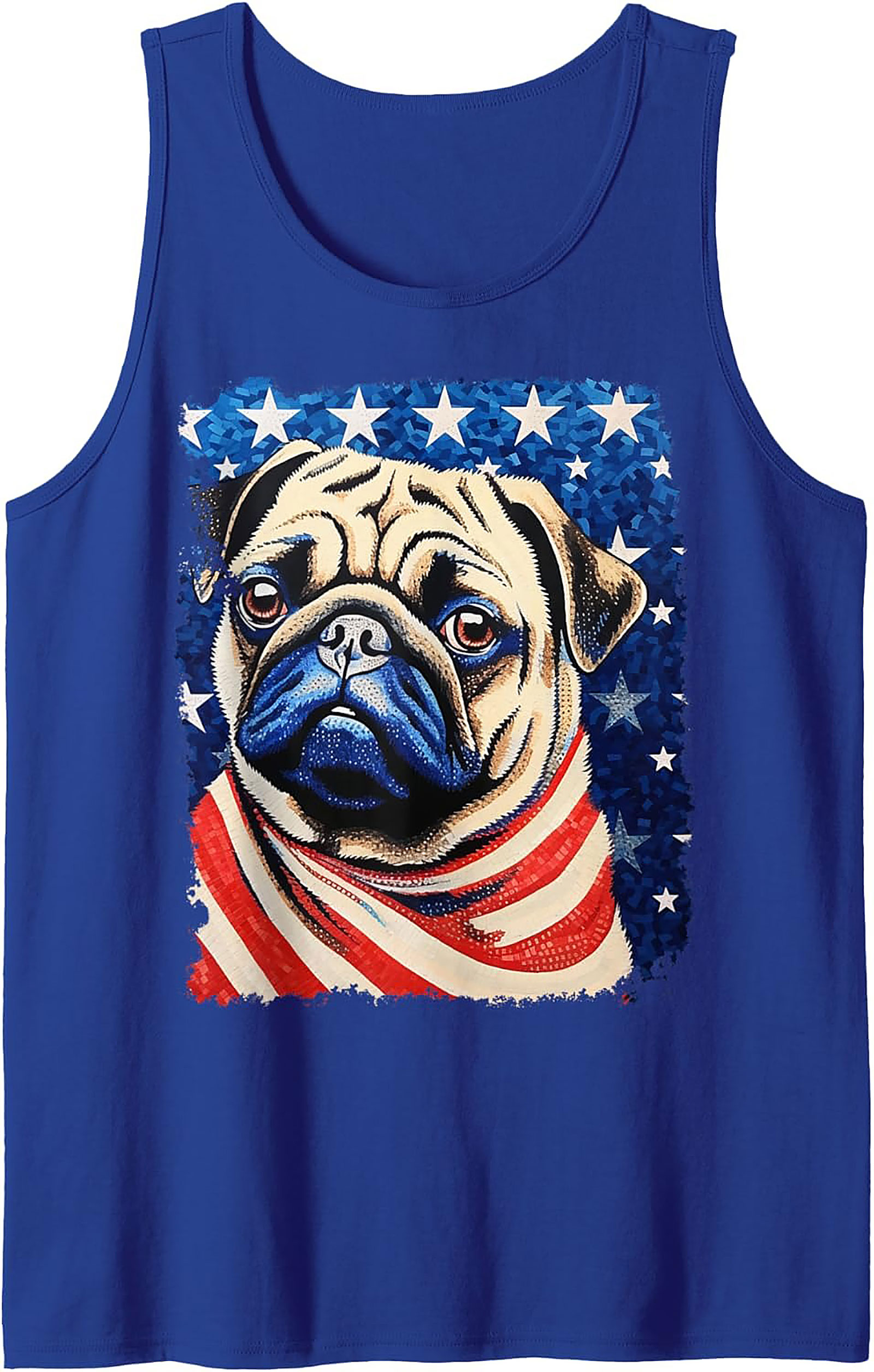 Patriotic Pug Graphic Tank Top | American Flag Sleeveless Shirt