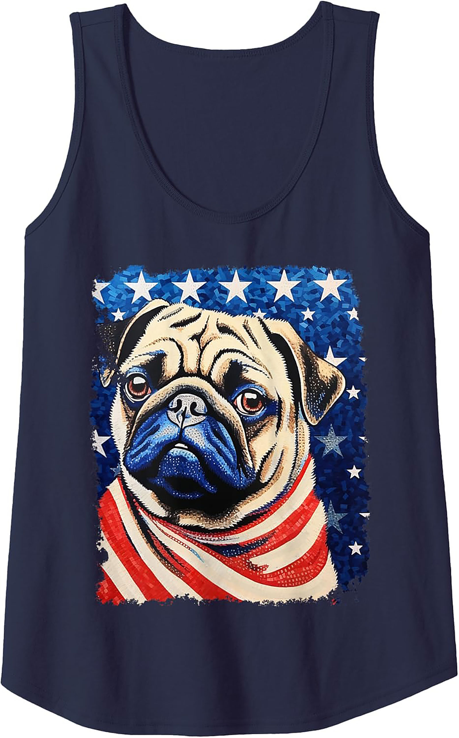 Patriotic Pug Graphic Tank Top | American Flag Sleeveless Shirt